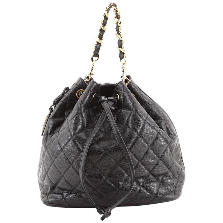Chanel Vintage Drawstring Backpack Quilted Caviar Small