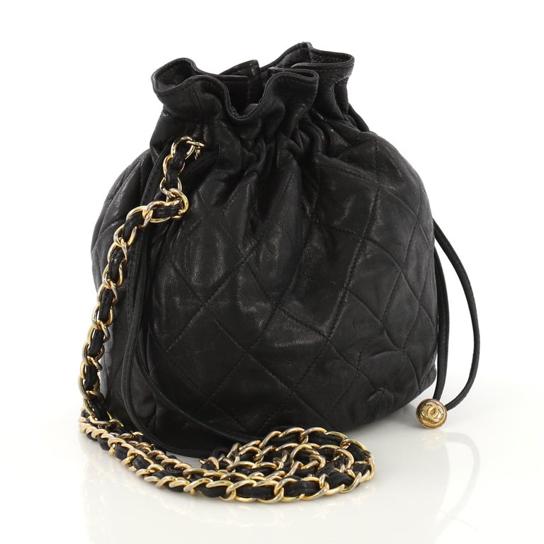 Chanel Vintage Drawstring Bucket Bag Quilted Lambskin Mini at 1stDibs