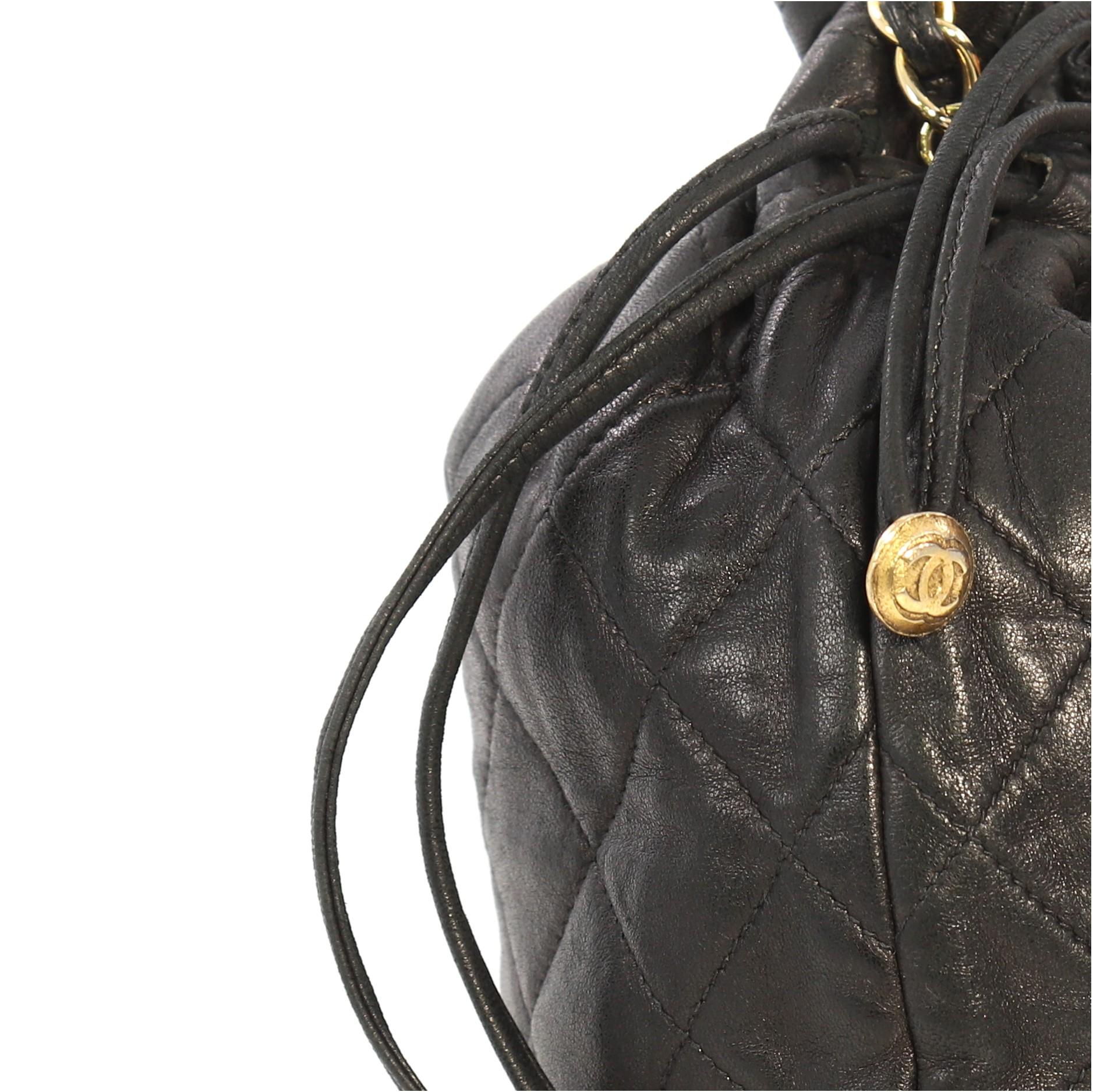 Women's Chanel Vintage Drawstring Bucket Bag Quilted Lambskin Mini