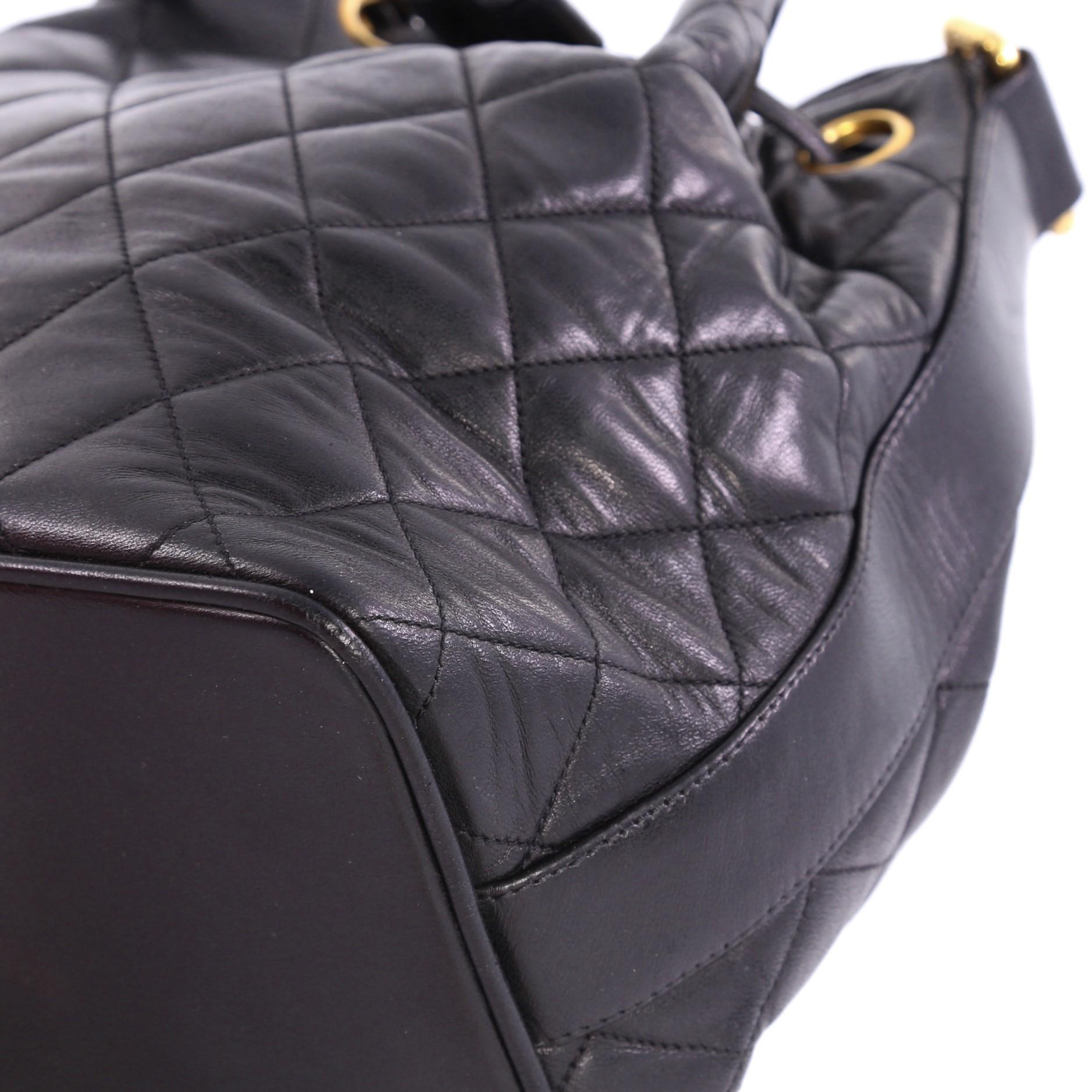 Black Chanel Vintage Drawstring Bucket Bag Quilted Lambskin Small