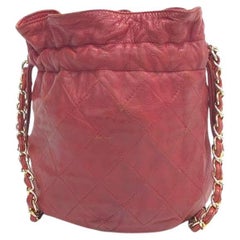 Chanel Vintage Drawstring Mini Bucket Bag Red Lambskin Matelasse