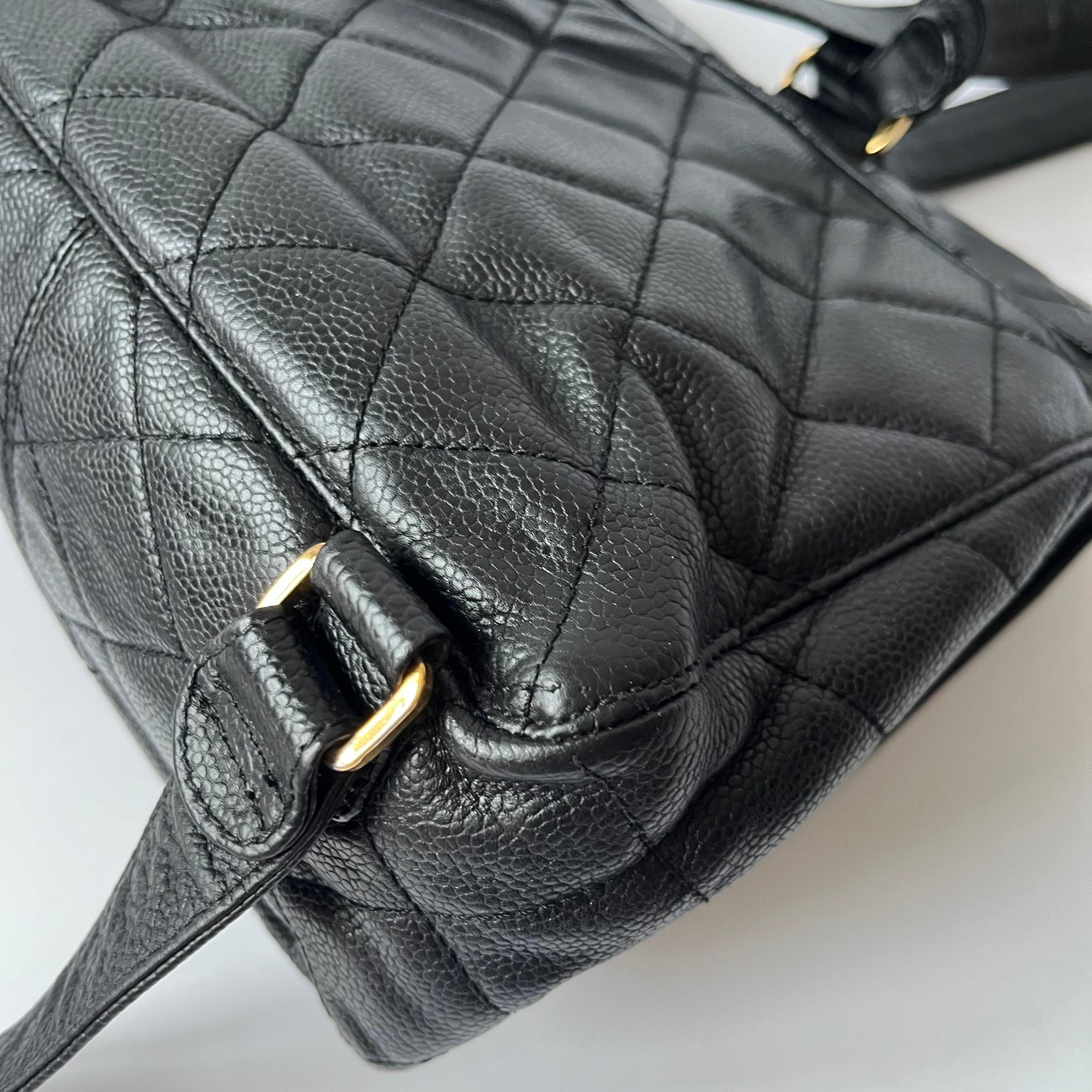 Chanel Vintage Duma Backpack Black Caviar Leather Gold Hardware, 1996-97 For Sale 15