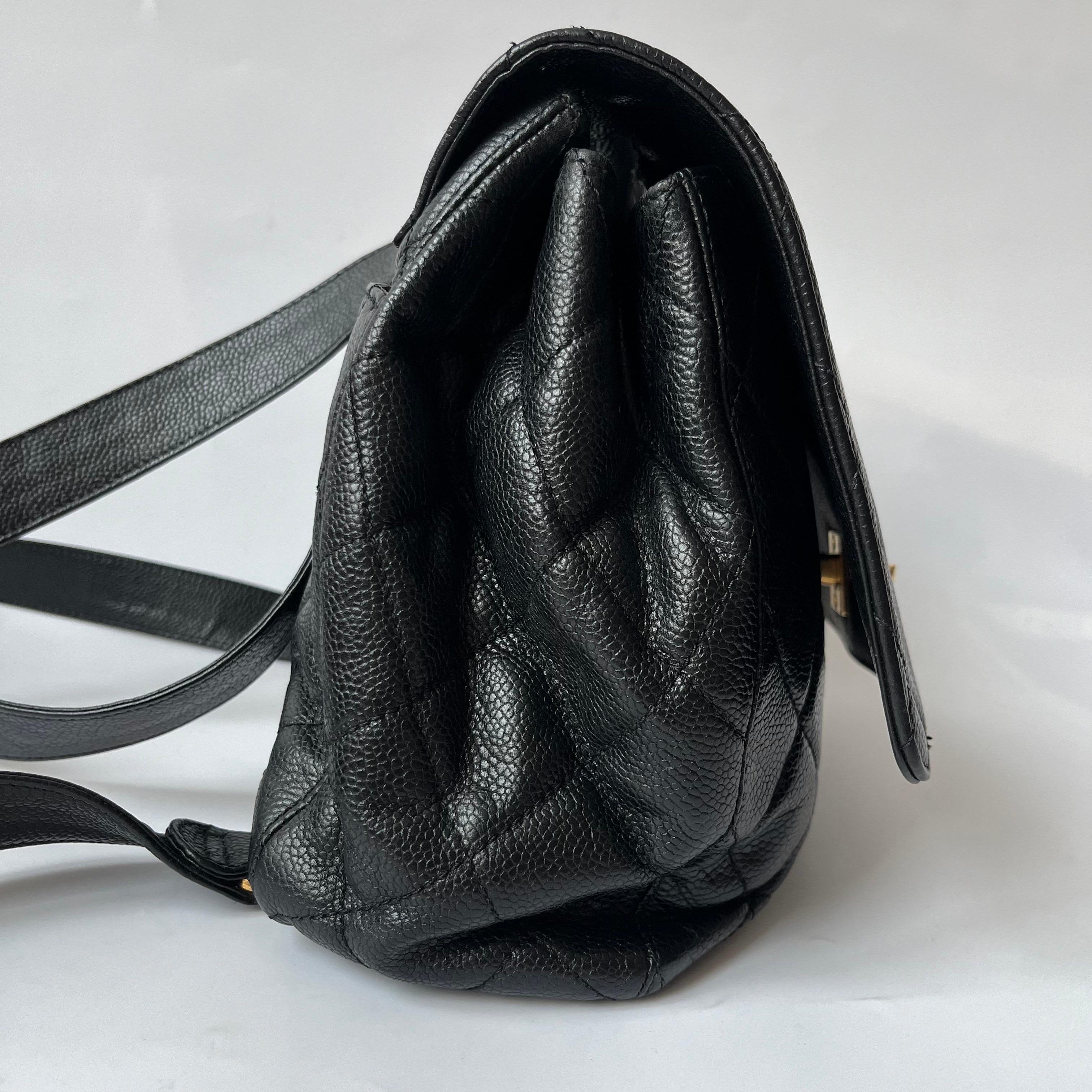 Chanel Vintage Duma Backpack Black Caviar Leather Gold Hardware, 1996-97 For Sale 1