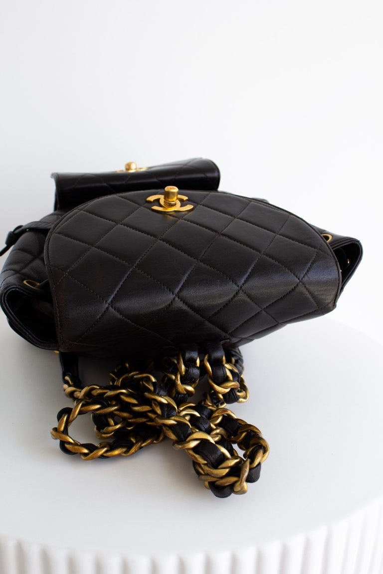 Chanel Vintage Duma Black Lambskin Leather Quilted 24K Gold  display picture 2