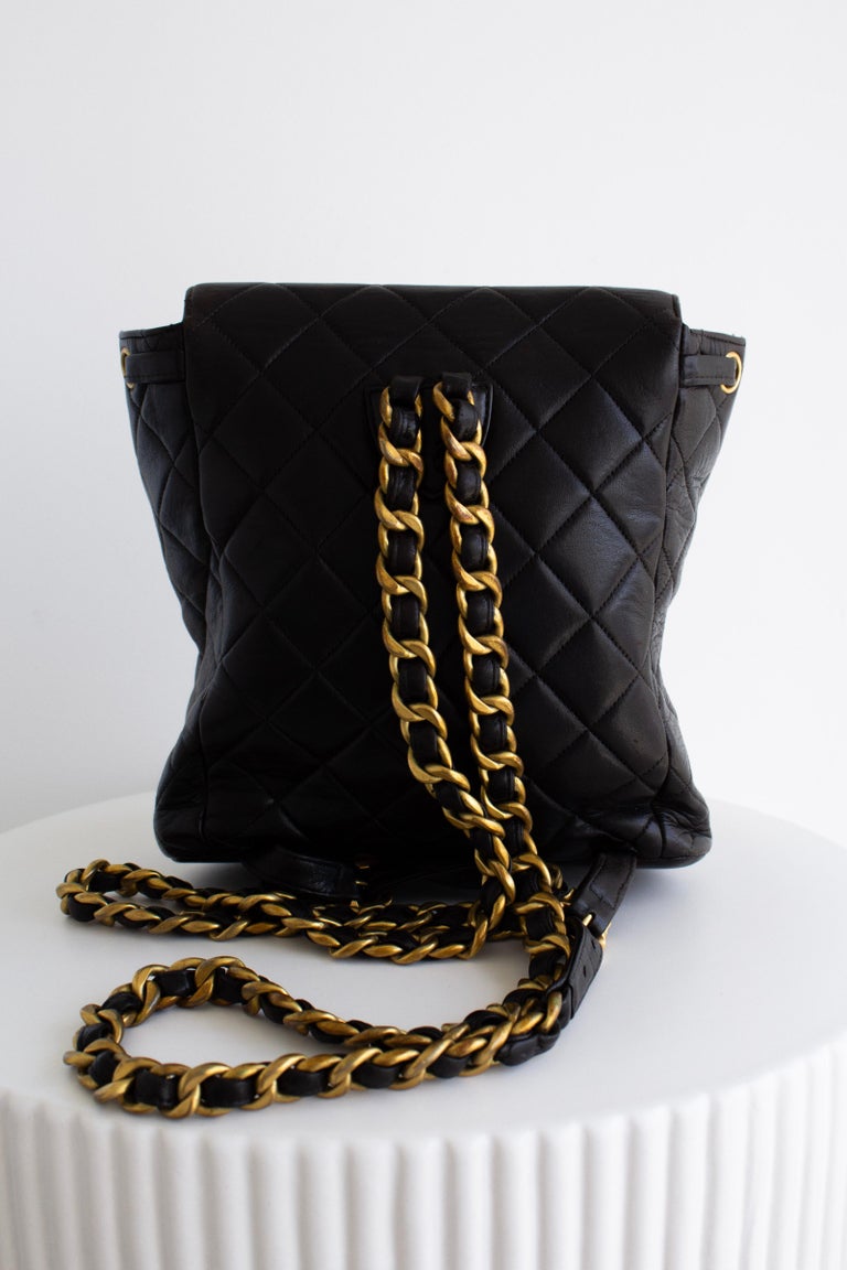 Chanel Vintage Duma Black Lambskin Leather Quilted 24K Gold Backpack Chanel Vintage Duma Black Lambskin Leather Quilted 24K Gold  main image 3