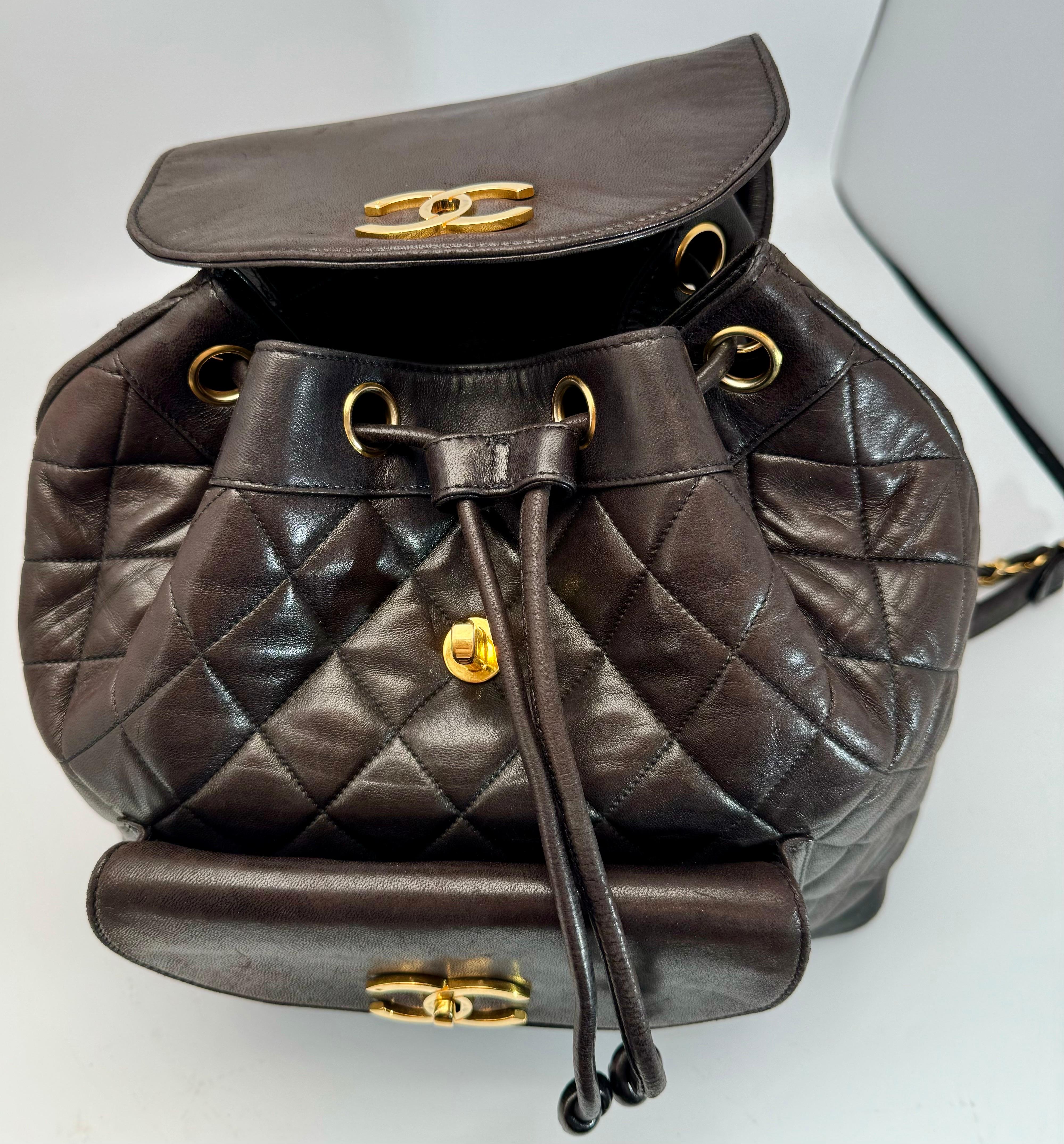 CHANEL Vintage Duma Matelasse Backpack Leather Lamb Skin Black Gold Tone CC 6