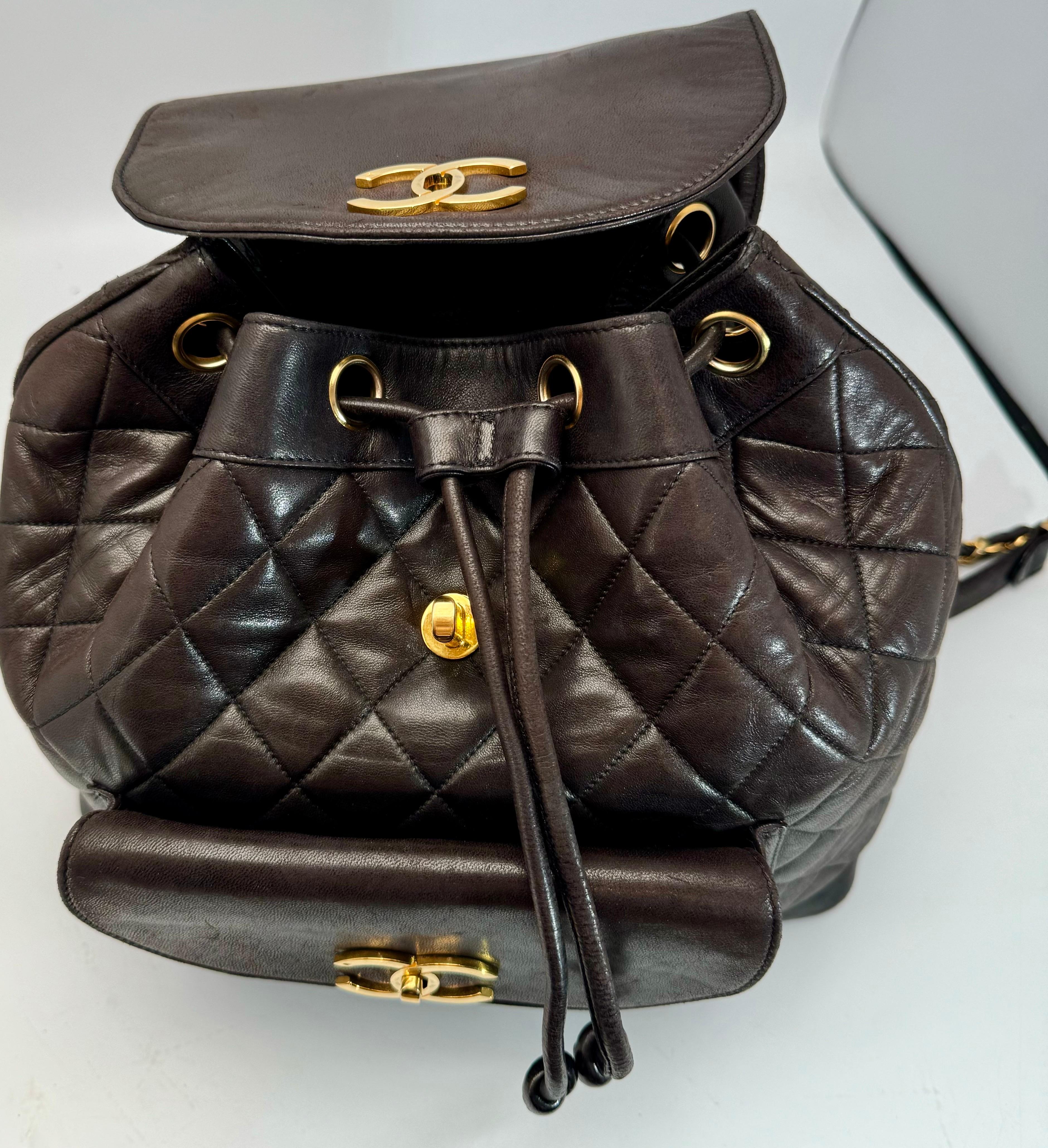 CHANEL Vintage Duma Matelasse Backpack Leather Lamb Skin Black Gold Tone CC 7