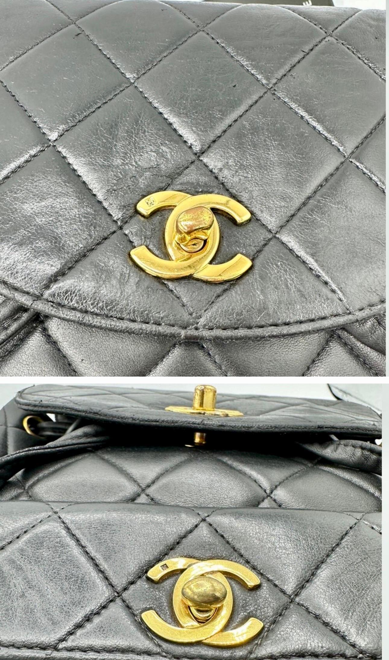 CHANEL Vintage Duma Matelasse Backpack Leather Lamb Skin Black Gold Tone CC 13