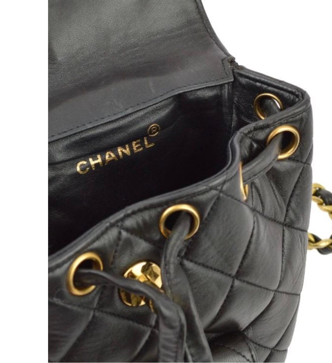CHANEL Vintage Duma Matelasse Backpack Leather Lamb Skin Black Gold Tone CC 1