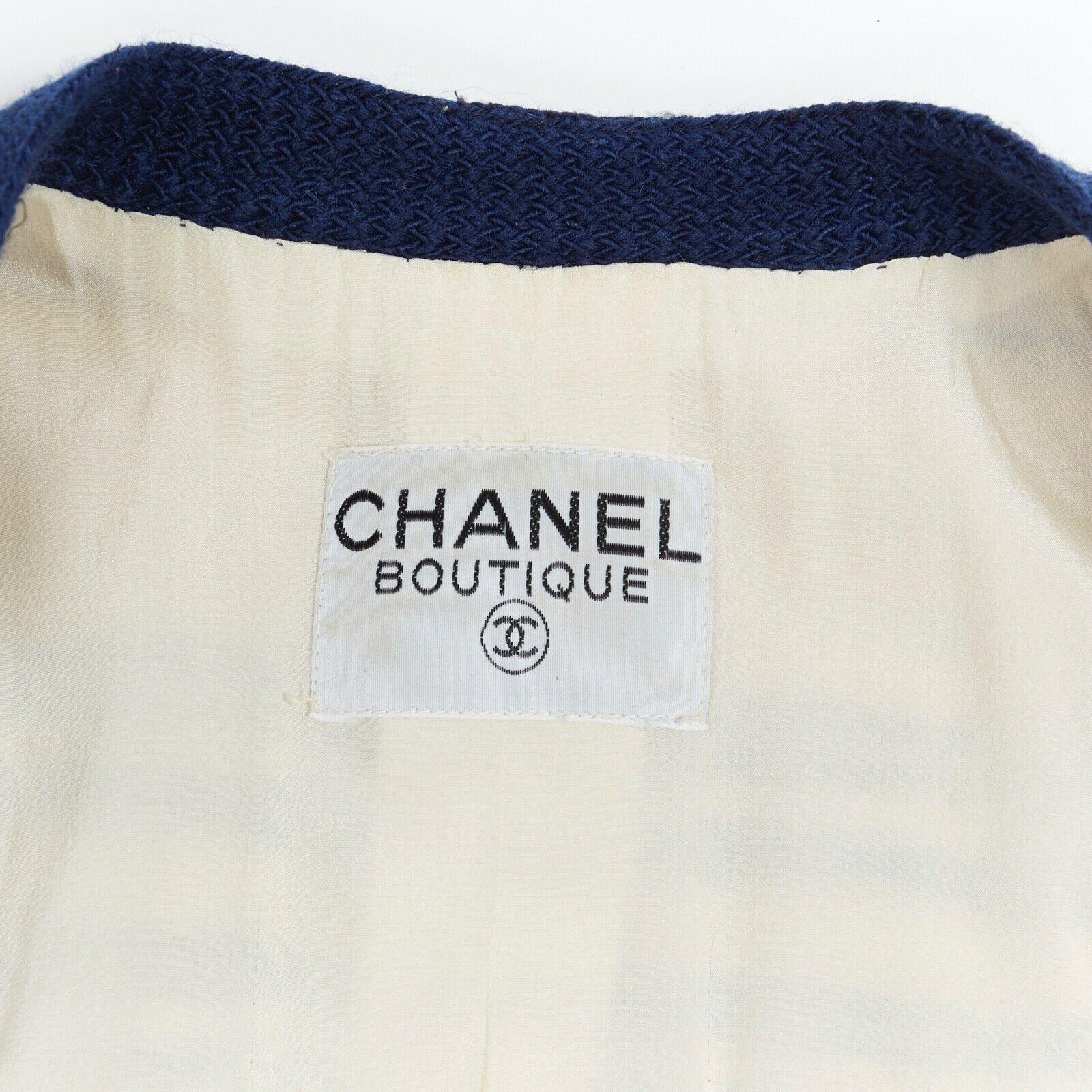 CHANEL vintage ecru navy blue pink 4 pockets cardigan jacket 13 gold buttons 3