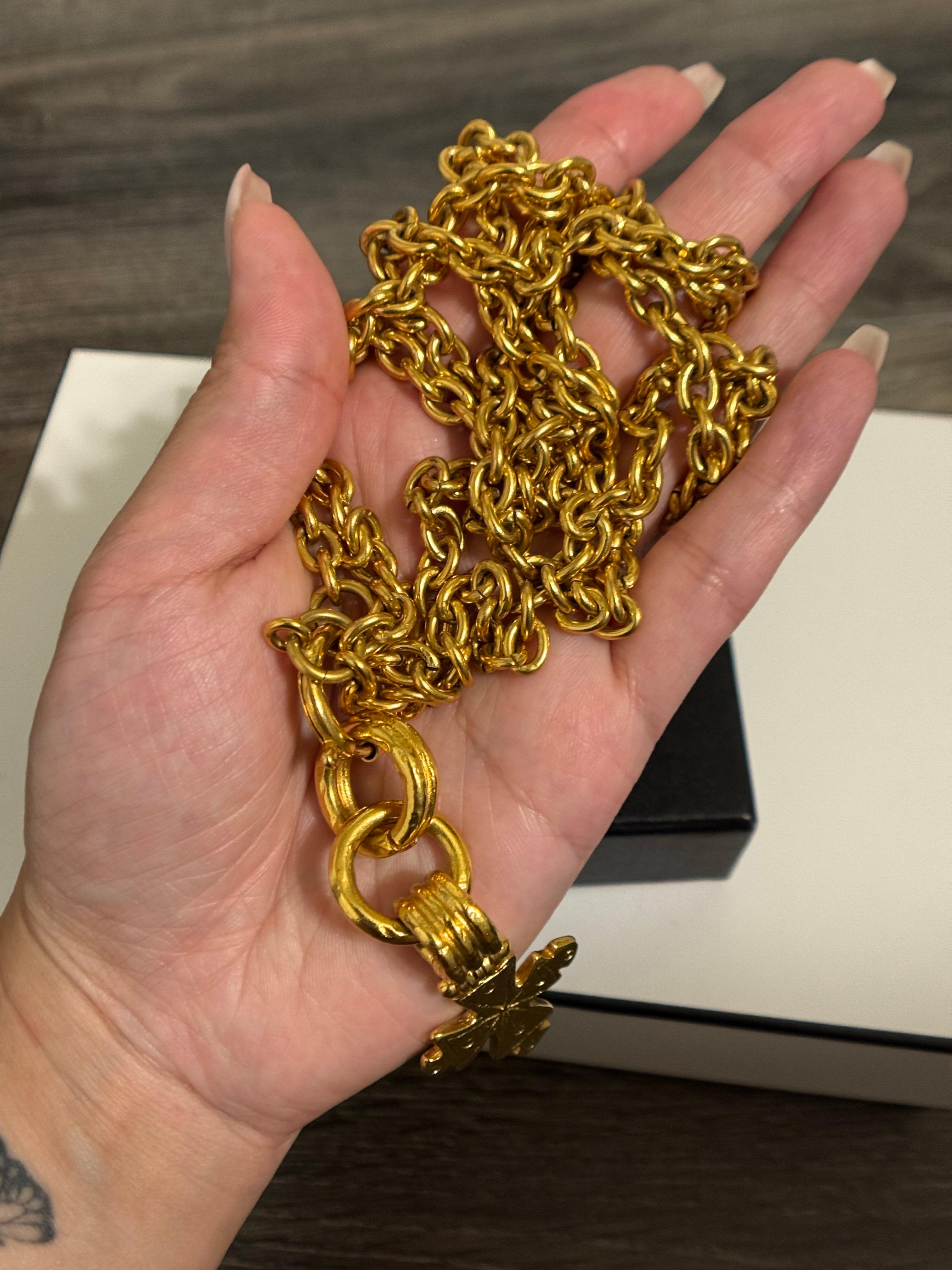 CHANEL Vintage Elegant Gold Cross Multi-strand Pendant Necklace For Sale 6