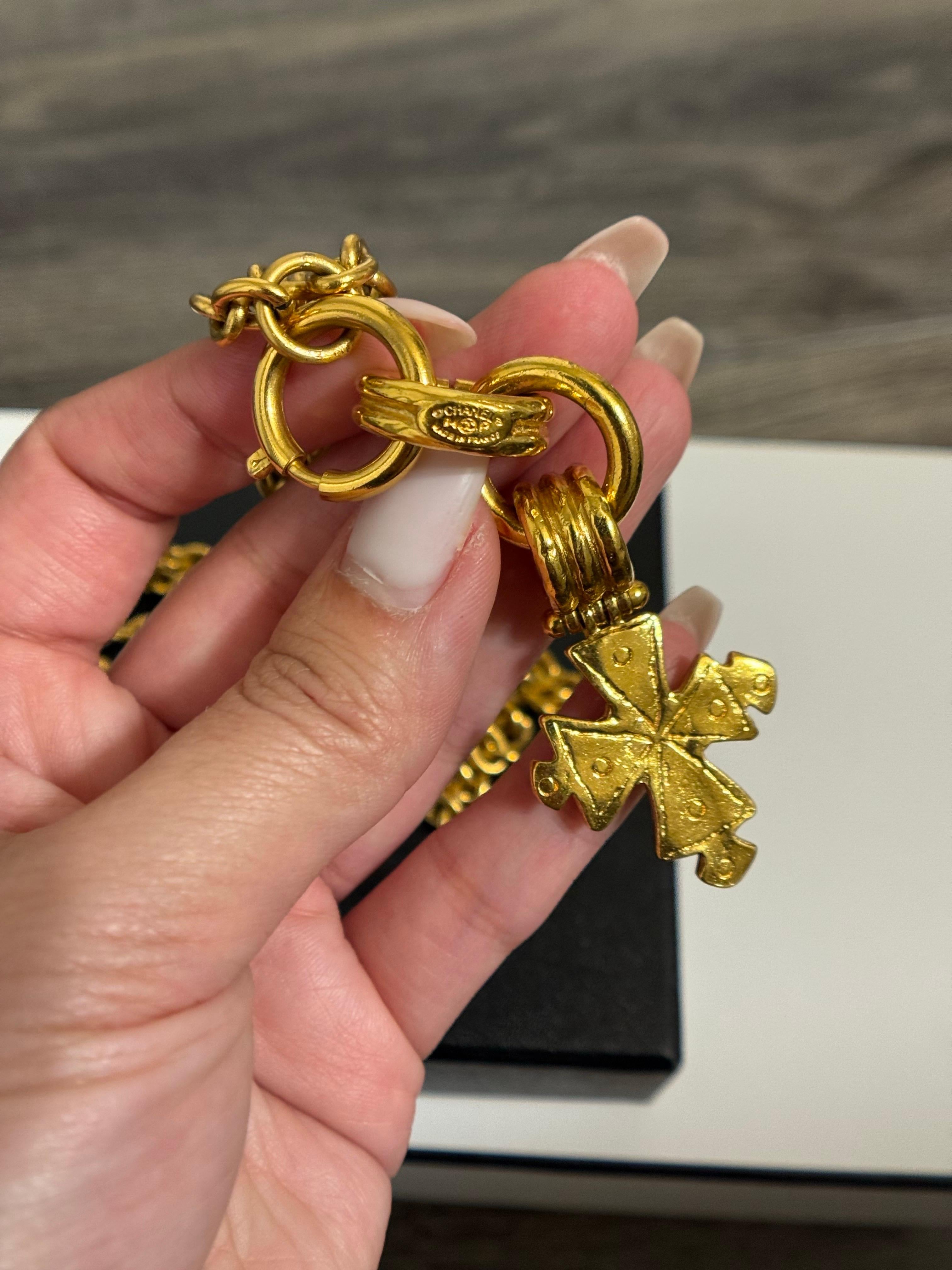 Women's or Men's CHANEL Vintage Elegant Gold Cross Multi-strand Pendant Necklace For Sale