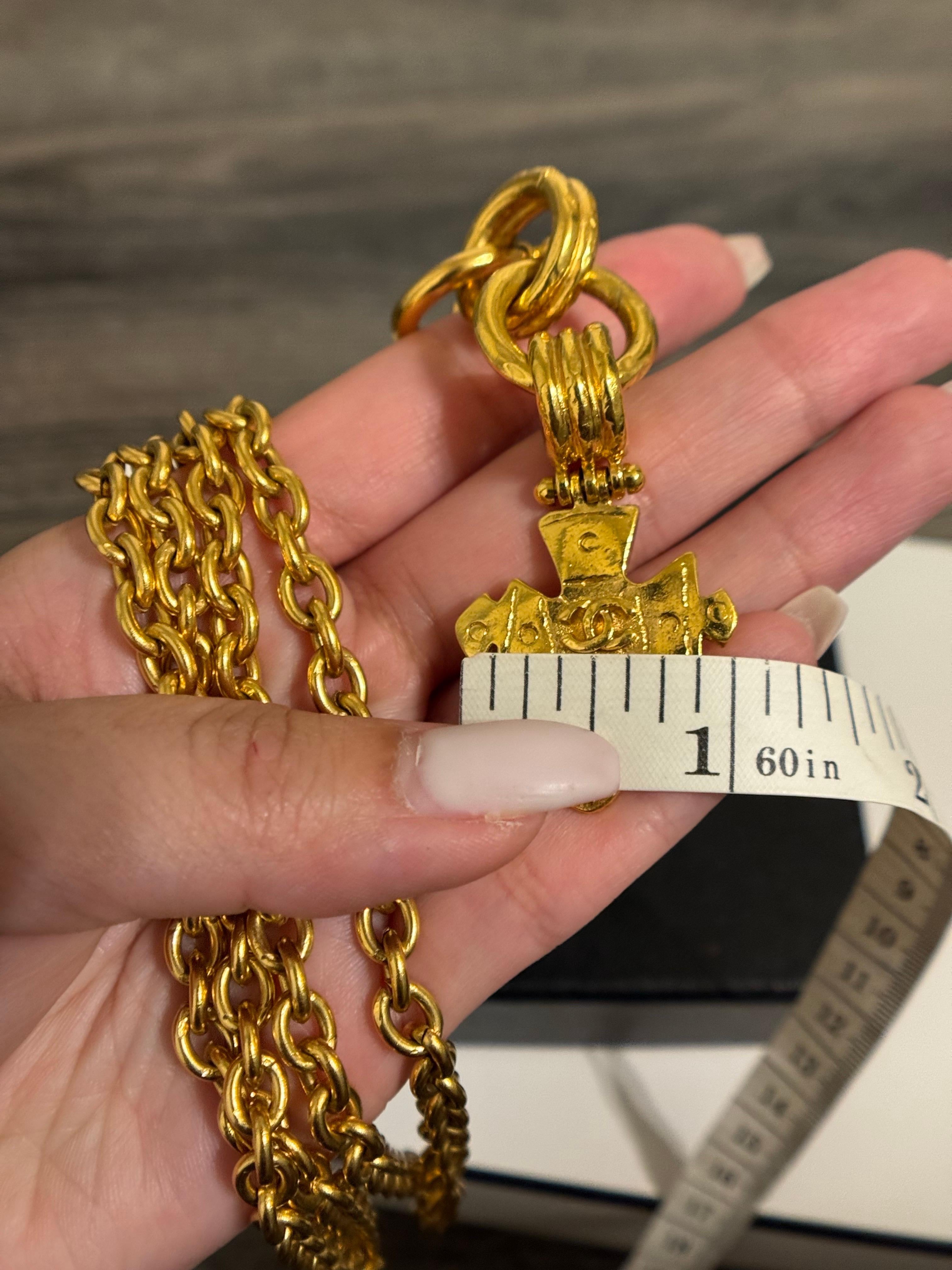 CHANEL Vintage Elegant Gold Cross Multi-strand Pendant Necklace For Sale 4