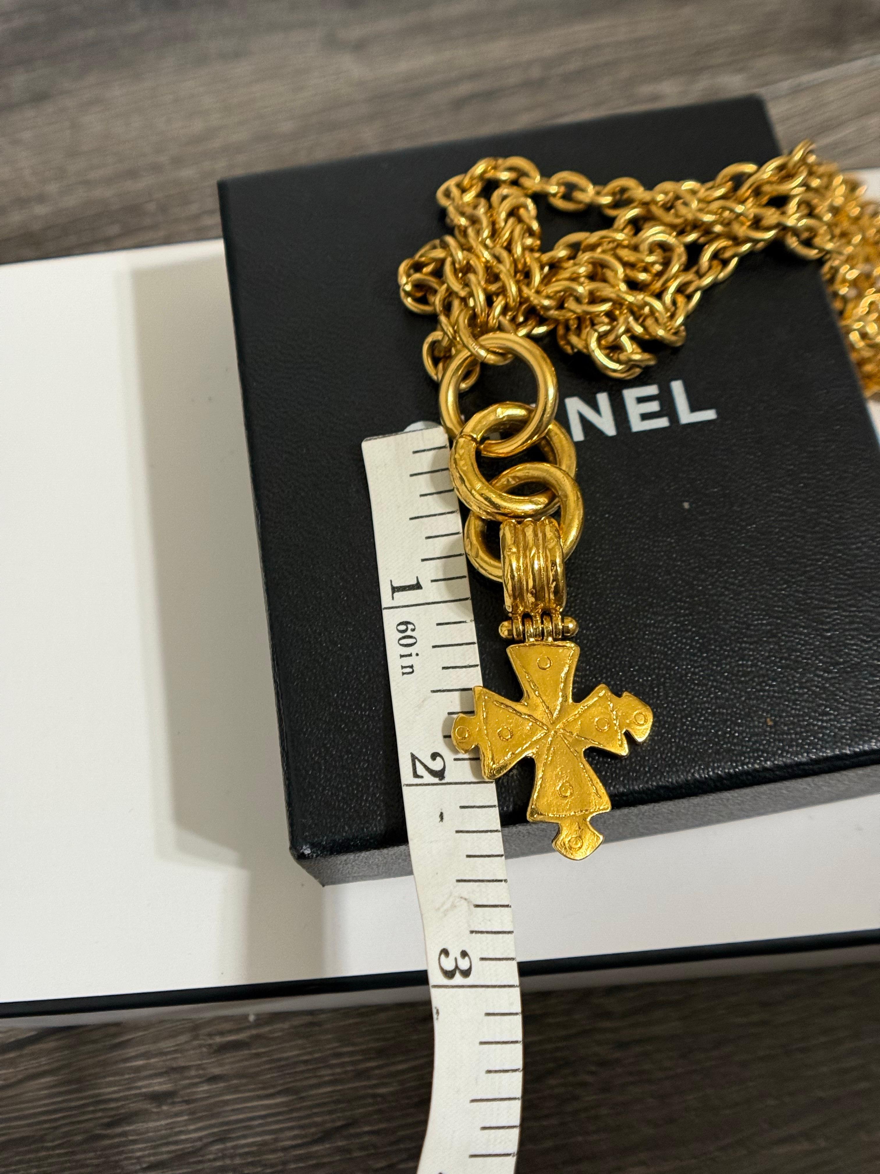 CHANEL Vintage Elegant Gold Cross Multi-strand Pendant Necklace For Sale 5