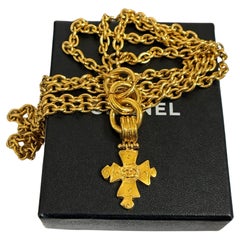 CHANEL Vintage Elegant Gold Cross Multi-strand Pendant Necklace