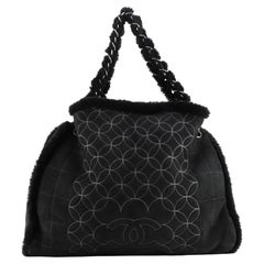 Chanel Vintage Embroidered CC Chain Tote Quilted Suede and Shearling