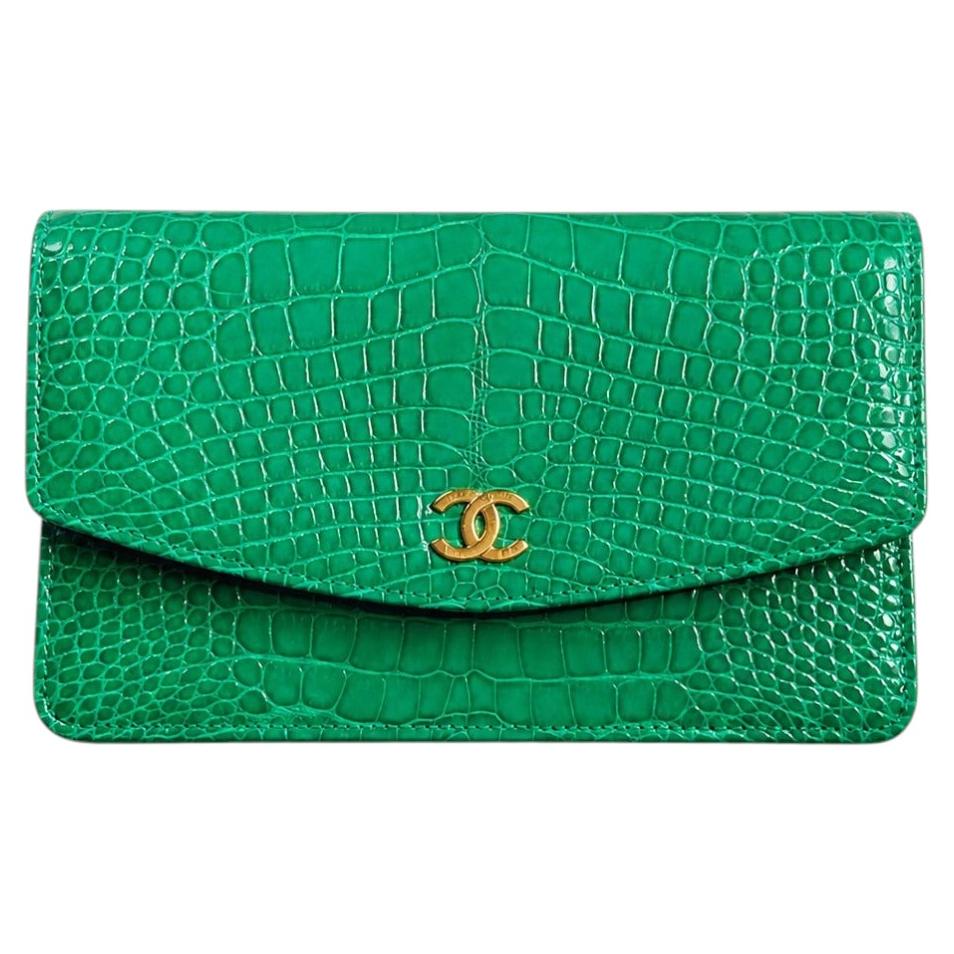 Chanel Vintage Emerald Green Crocodile Clutch