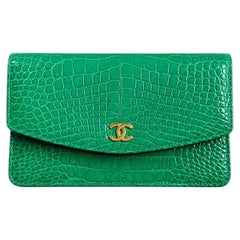Chanel Vintage Emerald Green Crocodile Clutch