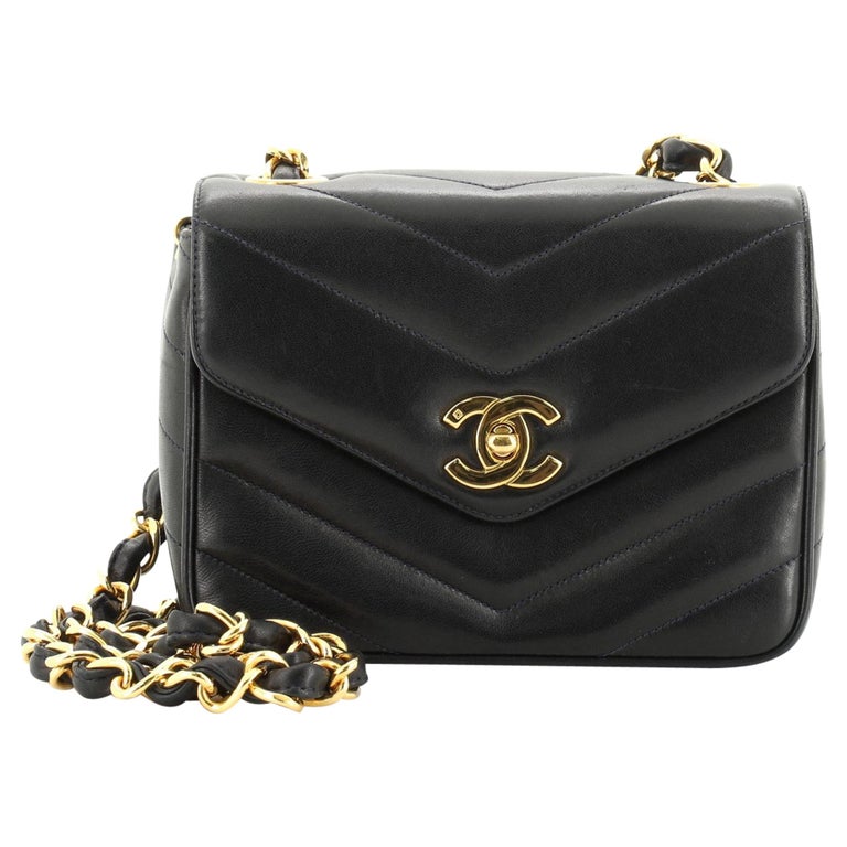 Chanel Square Classic Single Flap Bag Chevron Caviar Mini at