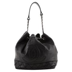 Chanel Vintage Expandable Drawstring CC Bucket Bag Quilted Leather Small