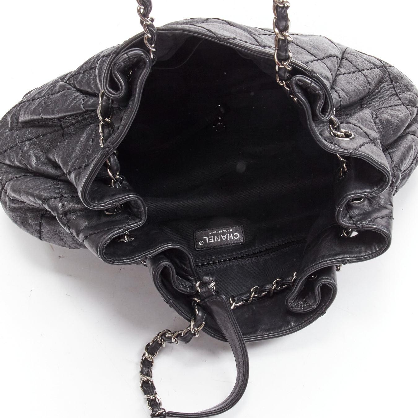CHANEL Vintage Expandable ruthenium CC zip black quilted bucket tote bag 5