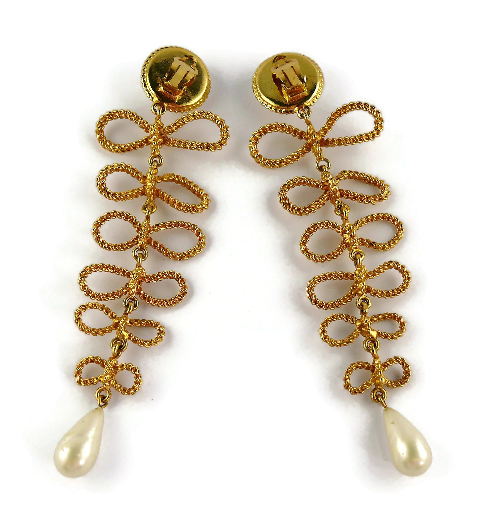 Women's Chanel Vintage Extra Long Bow Pearl Dangling Earrings