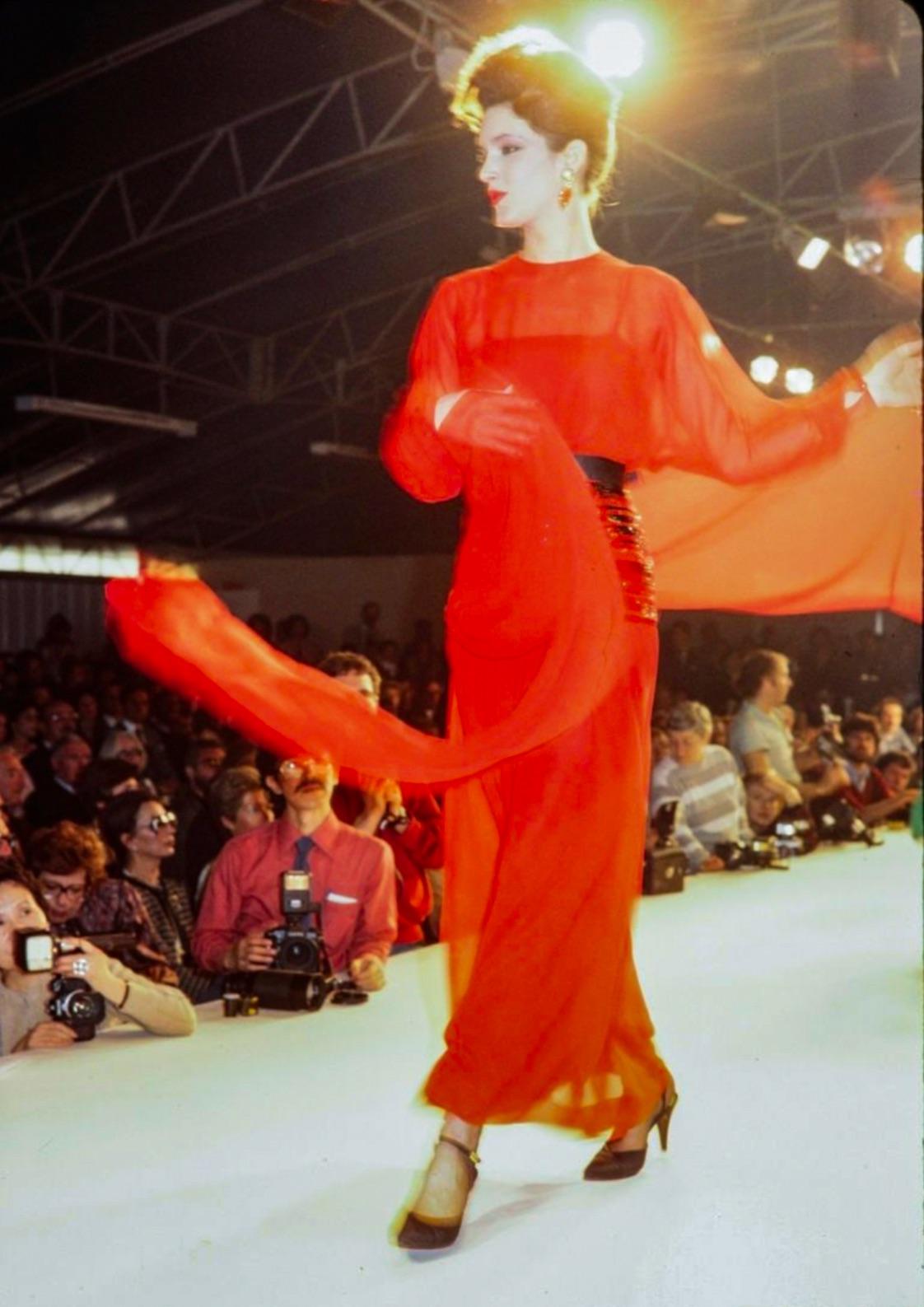Chanel Vintage F/W 1983 Red Black Sequin Embellished Evening Dress Gown 8