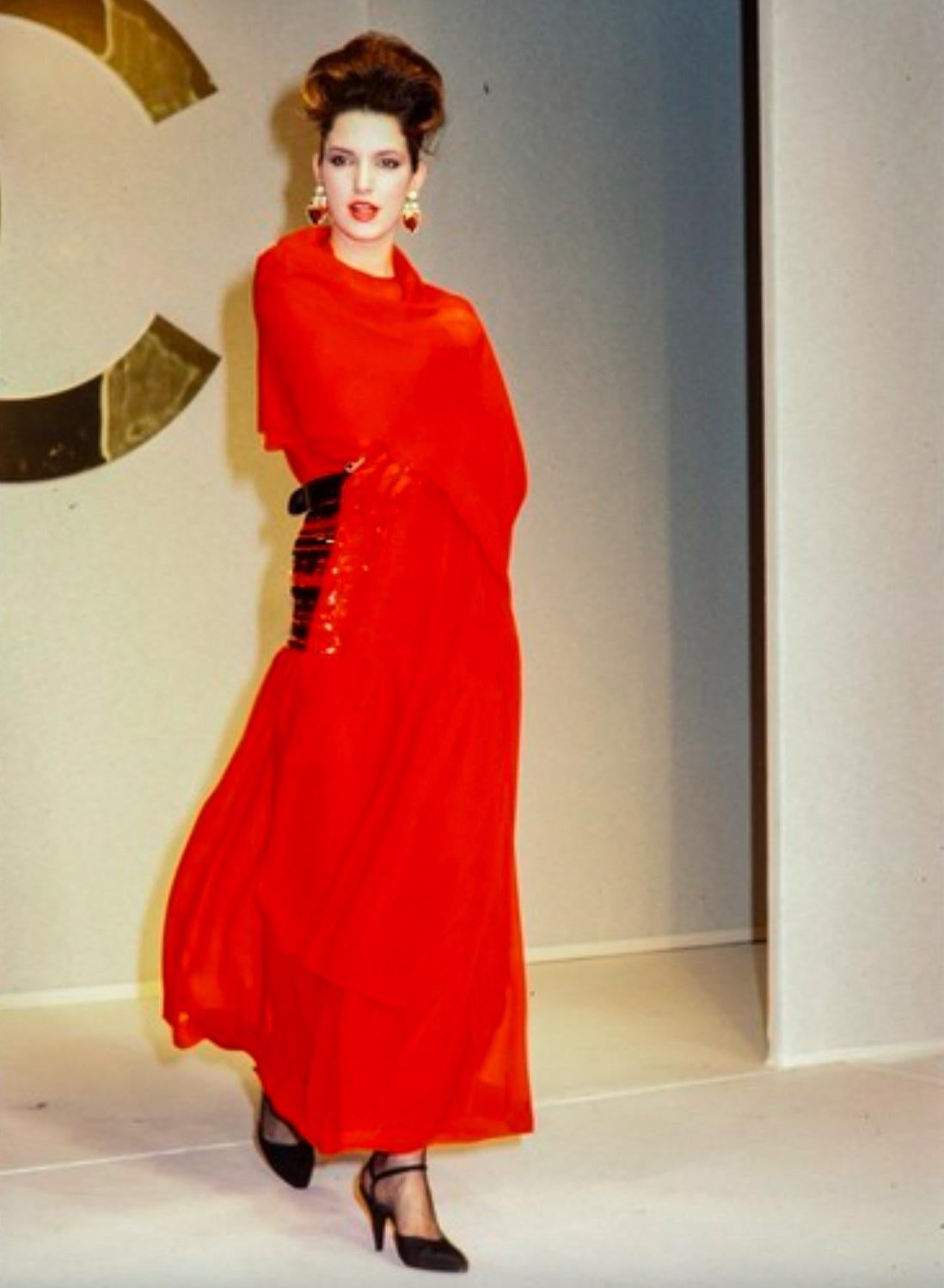 Chanel Vintage F/W 1983 Red Black Sequin Embellished Evening Dress Gown 9