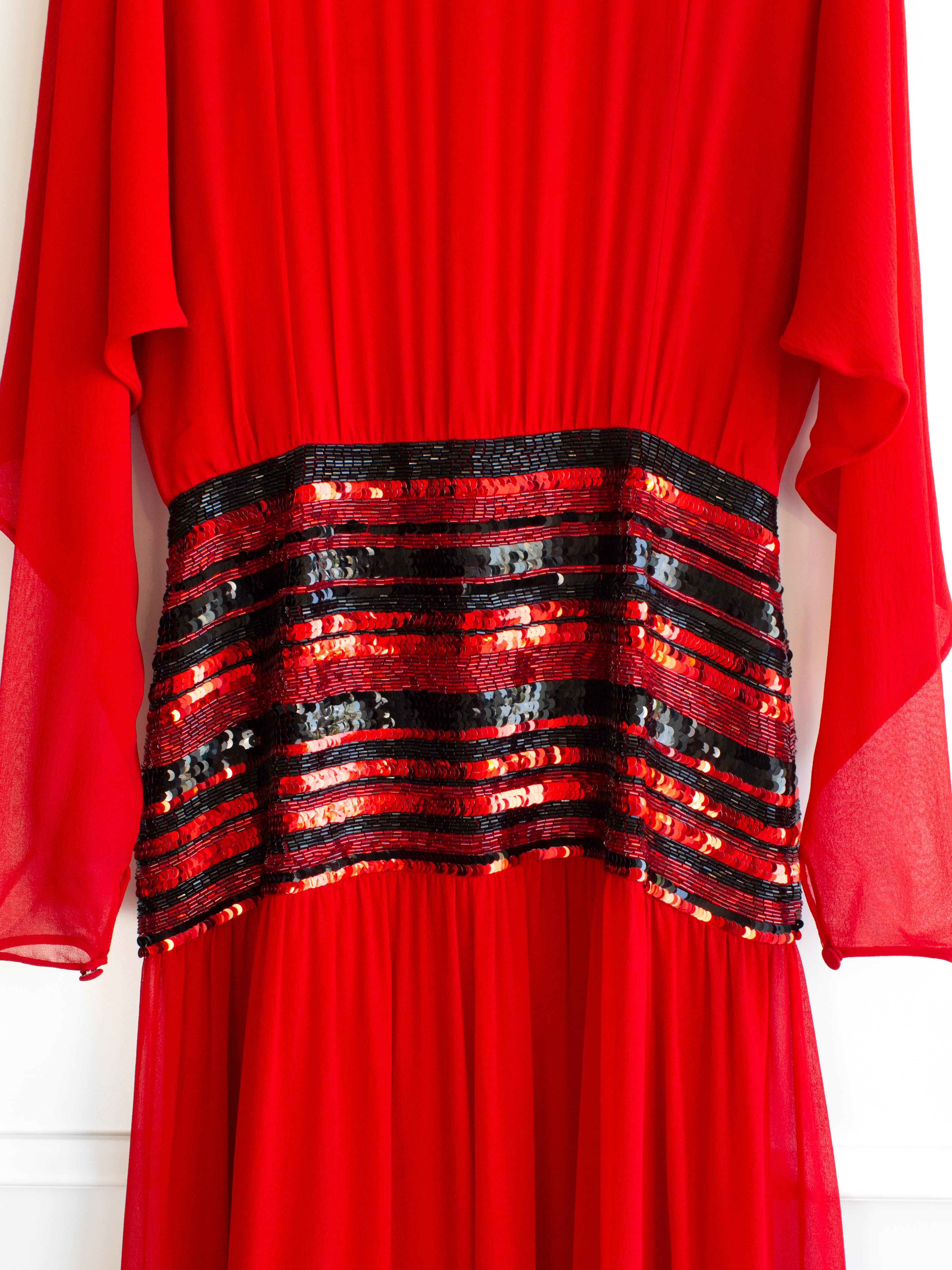 Chanel Vintage F/W 1983 Red Black Sequin Embellished Evening Dress Gown 3
