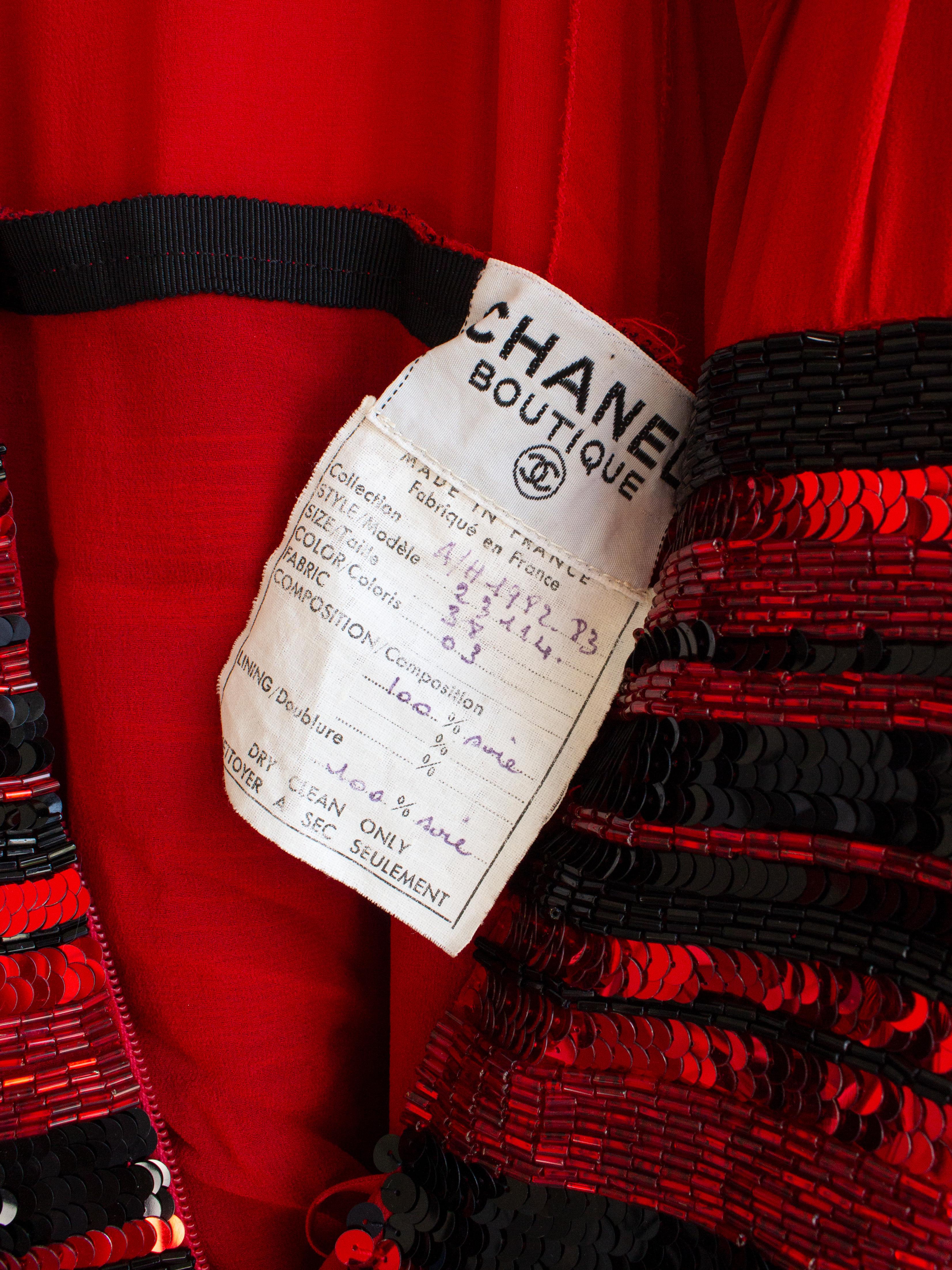 Chanel Vintage F/W 1983 Red Black Sequin Embellished Evening Dress Gown 4