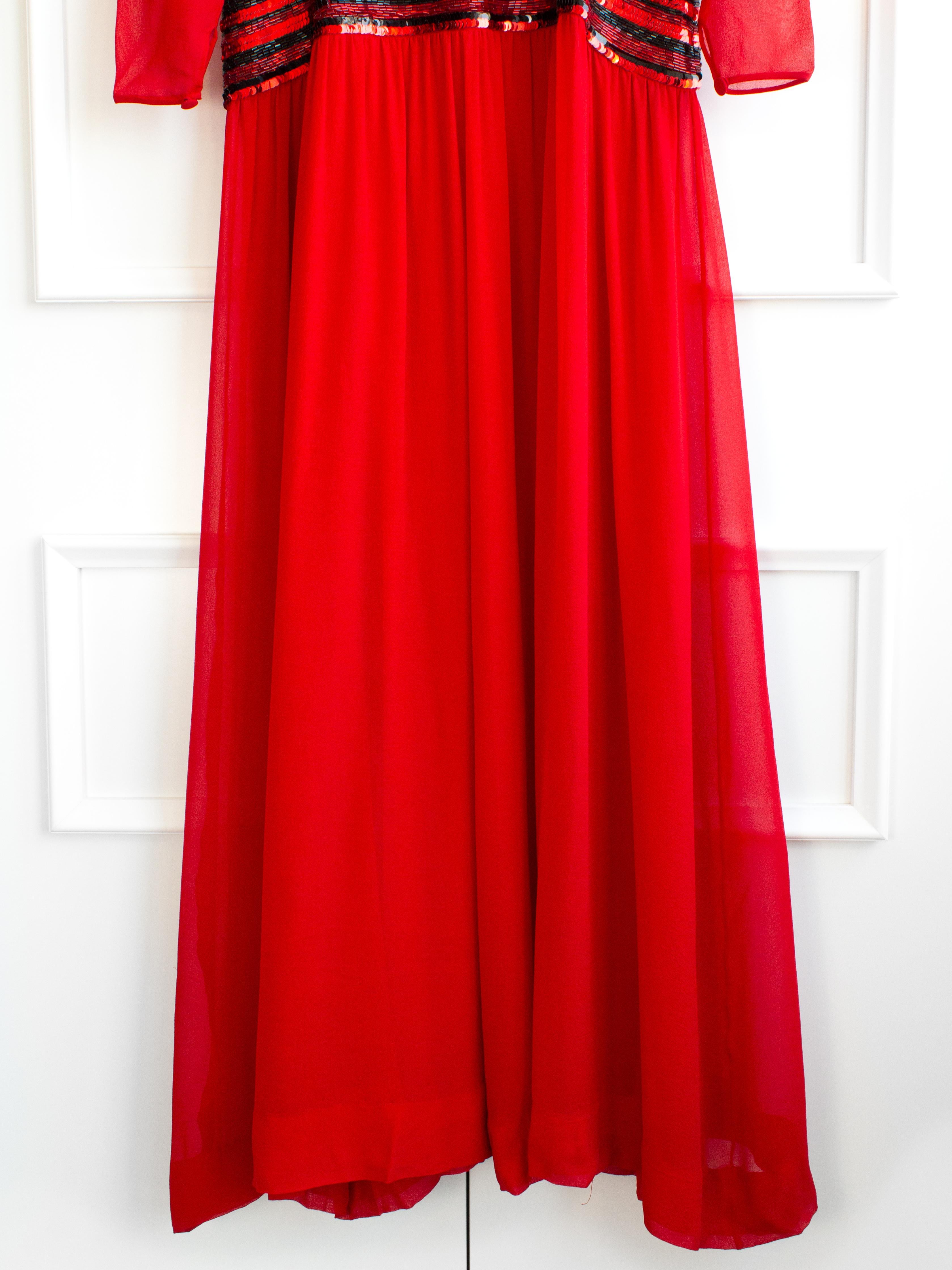 Chanel Vintage F/W 1983 Red Black Sequin Embellished Evening Dress Gown 5
