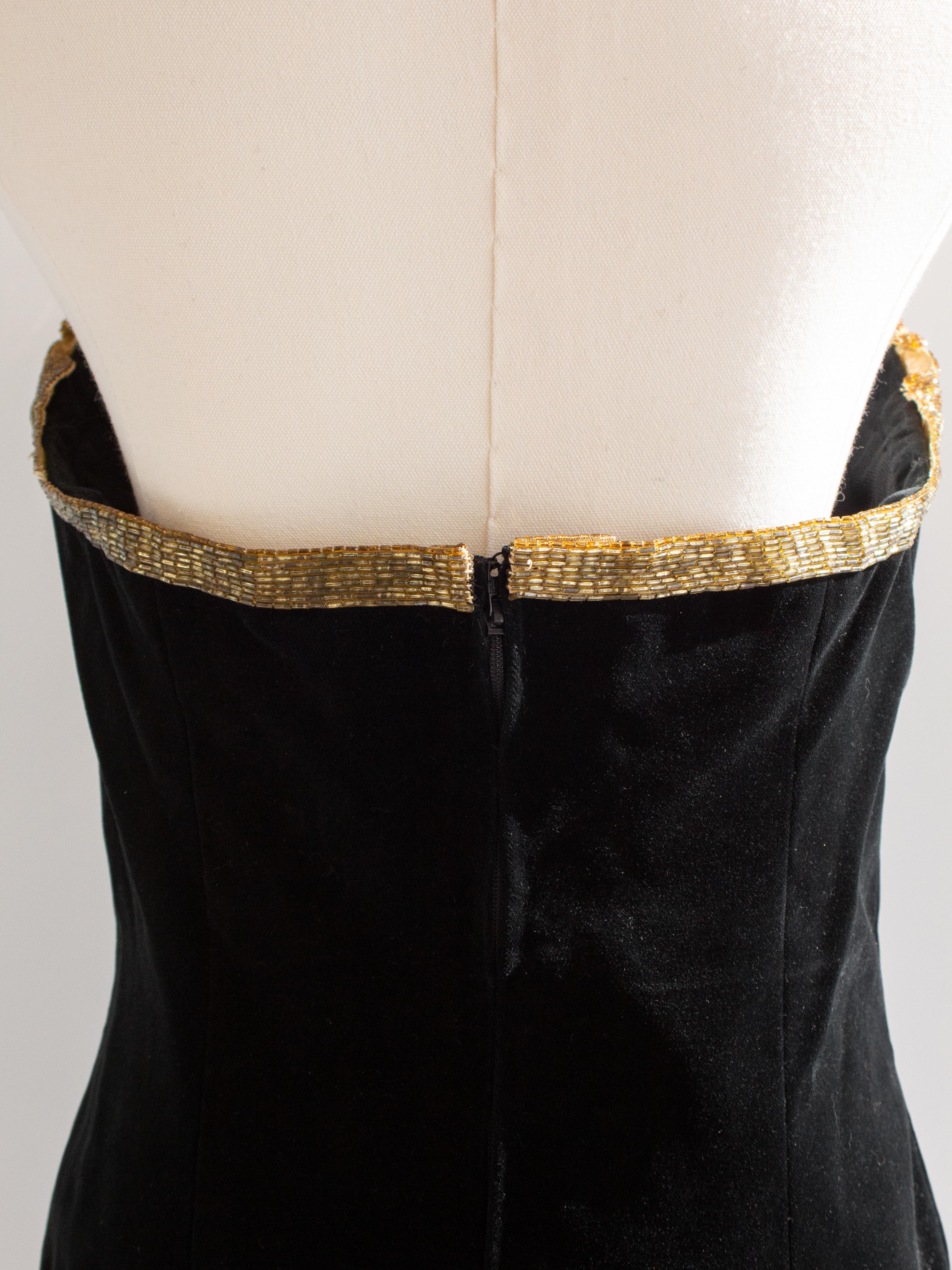 Chanel Vintage F/W 1985 Lesage Gold Sunburst Embellished Black Velvet Knee Dress 11