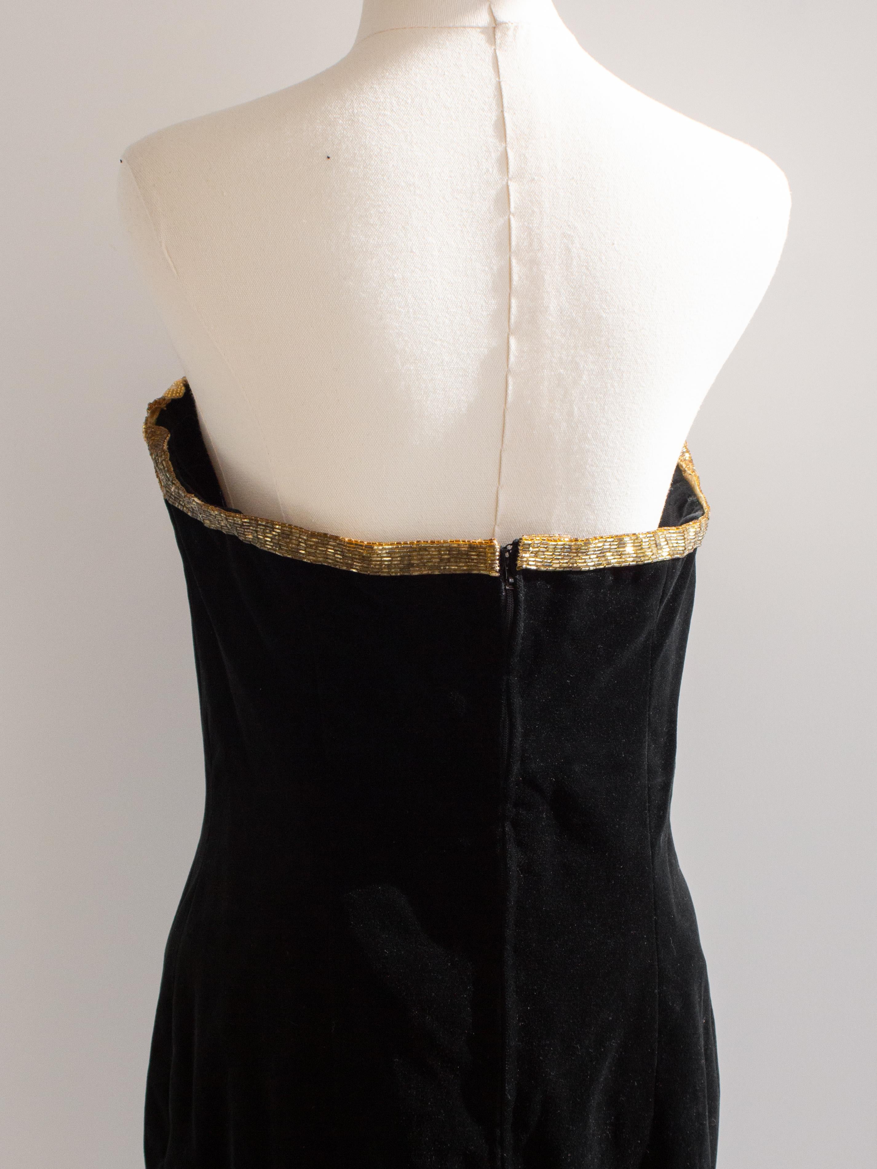 Chanel Vintage F/W 1985 Lesage Gold Sunburst Embellished Black Velvet Knee Dress 12