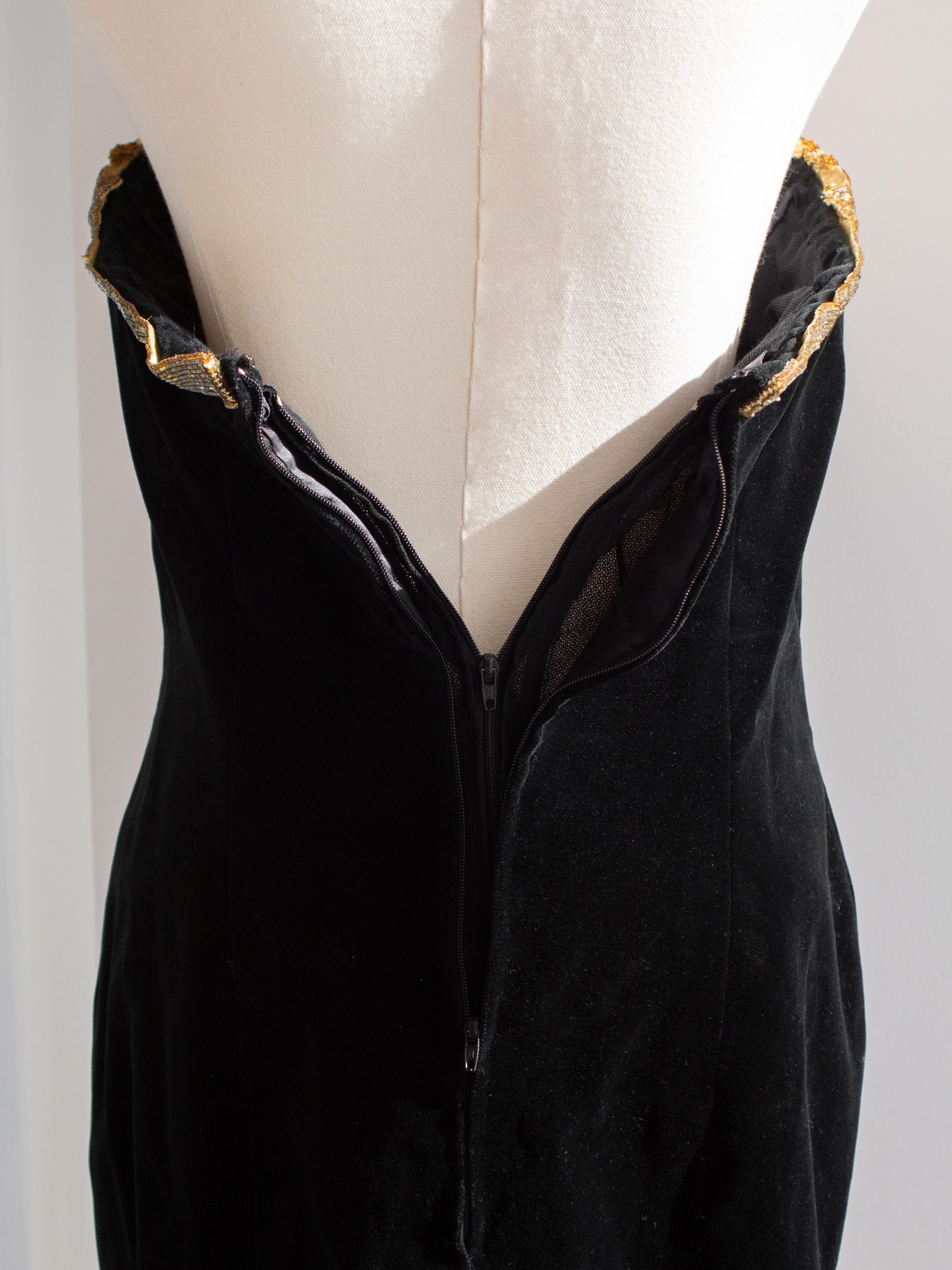 Chanel Vintage F/W 1985 Lesage Gold Sunburst Embellished Black Velvet Knee Dress 13
