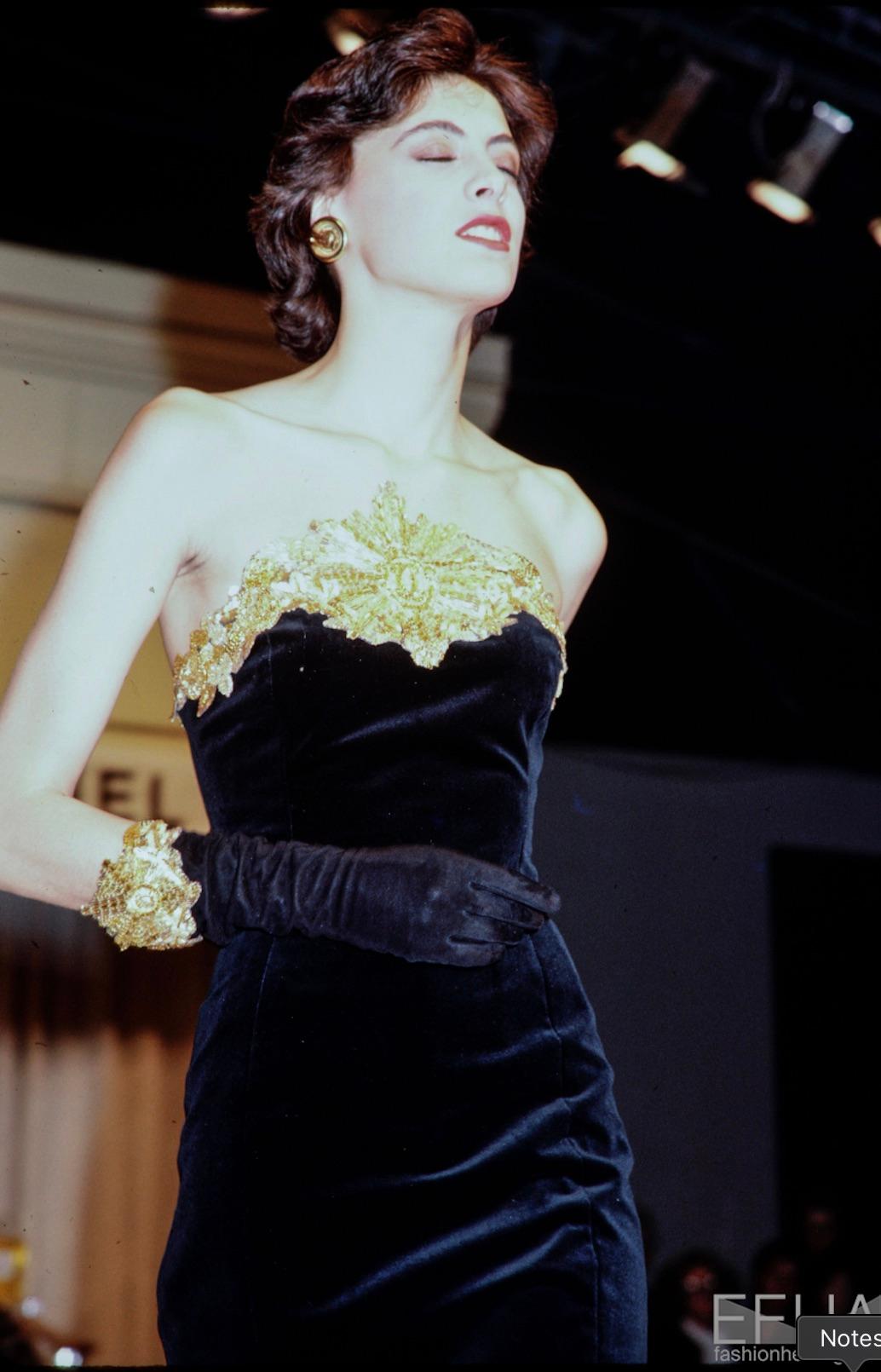 Chanel Vintage F/W 1985 Lesage Gold Sunburst Embellished Black Velvet Knee Dress 15