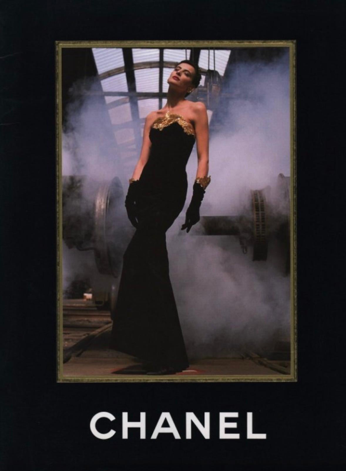 Chanel Vintage F/W 1985 Lesage Gold Sunburst Embellished Black Velvet Knee Dress 16