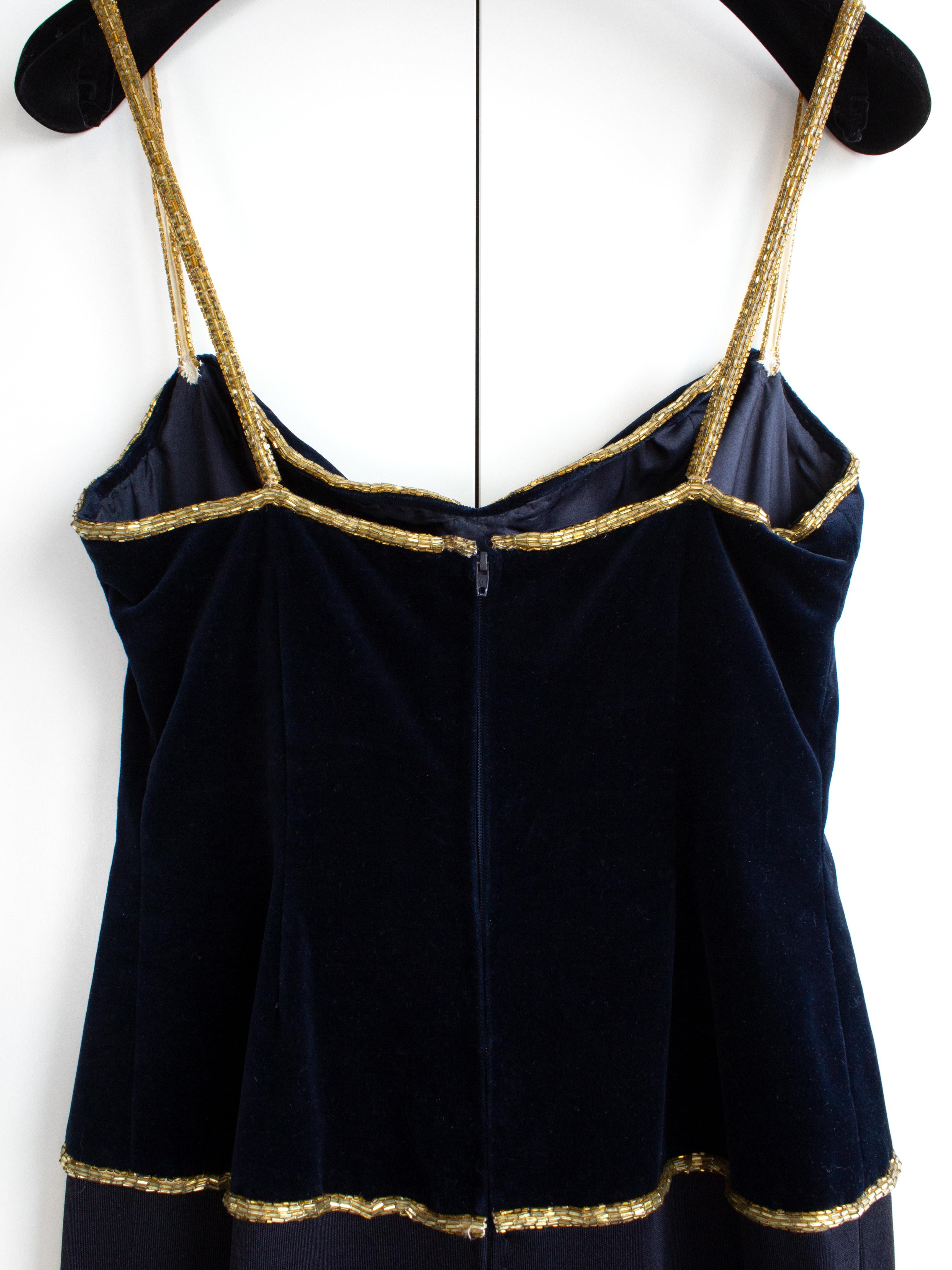Chanel Vintage F/W 1985 Lesage Gold Sunburst Embellished Navy Blue Velvet Gown  For Sale 6