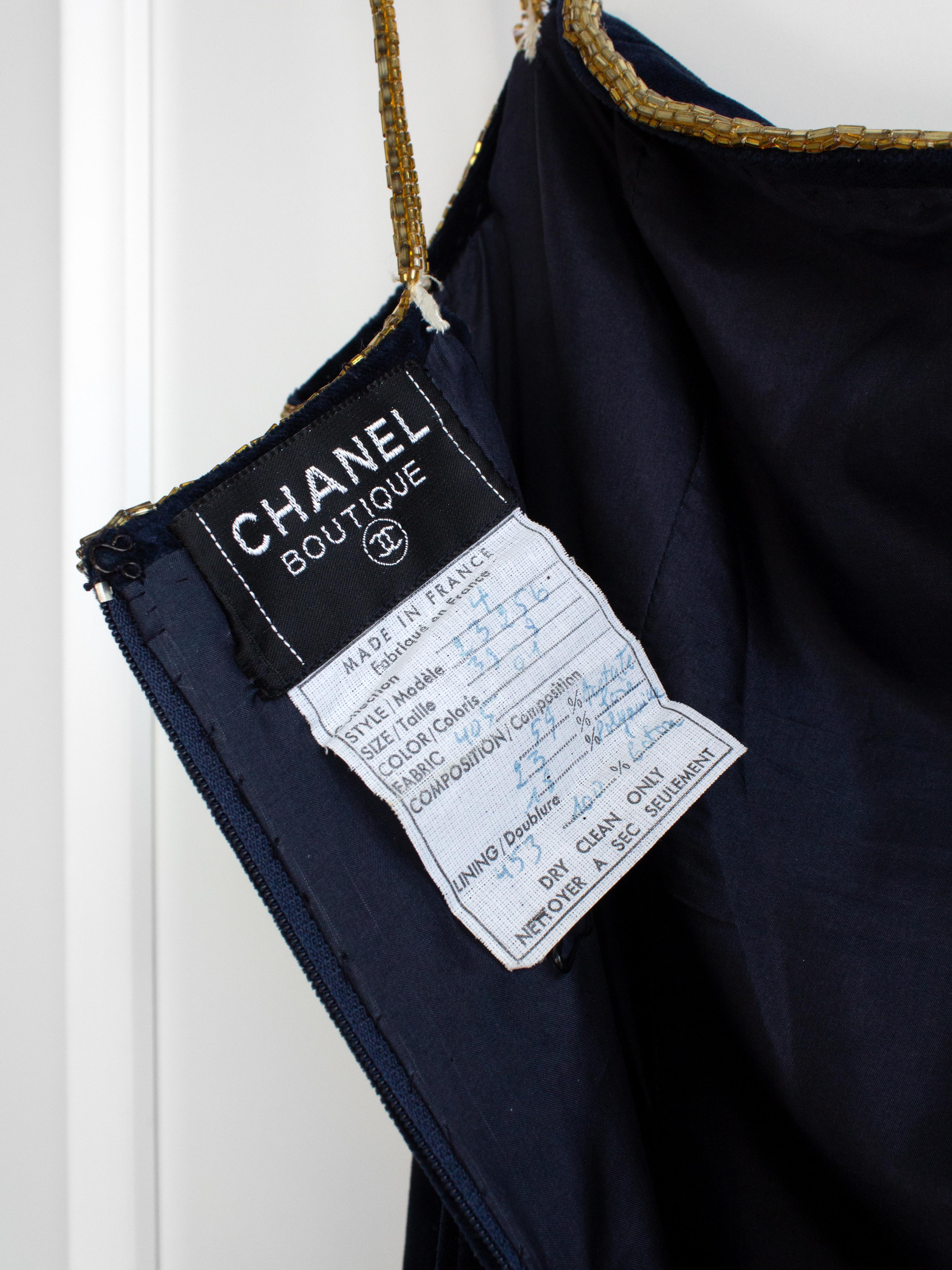 Chanel Vintage F/W 1985 Lesage Gold Sunburst Embellished Navy Blue Velvet Gown  For Sale 7