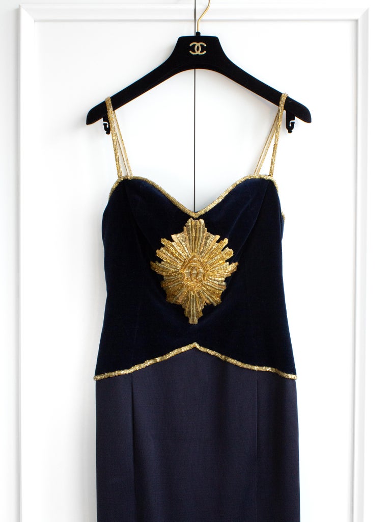blue gold and black dress Vintage Navy Blue Velvet Ball Gown Wedding Dresses Gold Lace Appliqued –  Viniodress main image 1