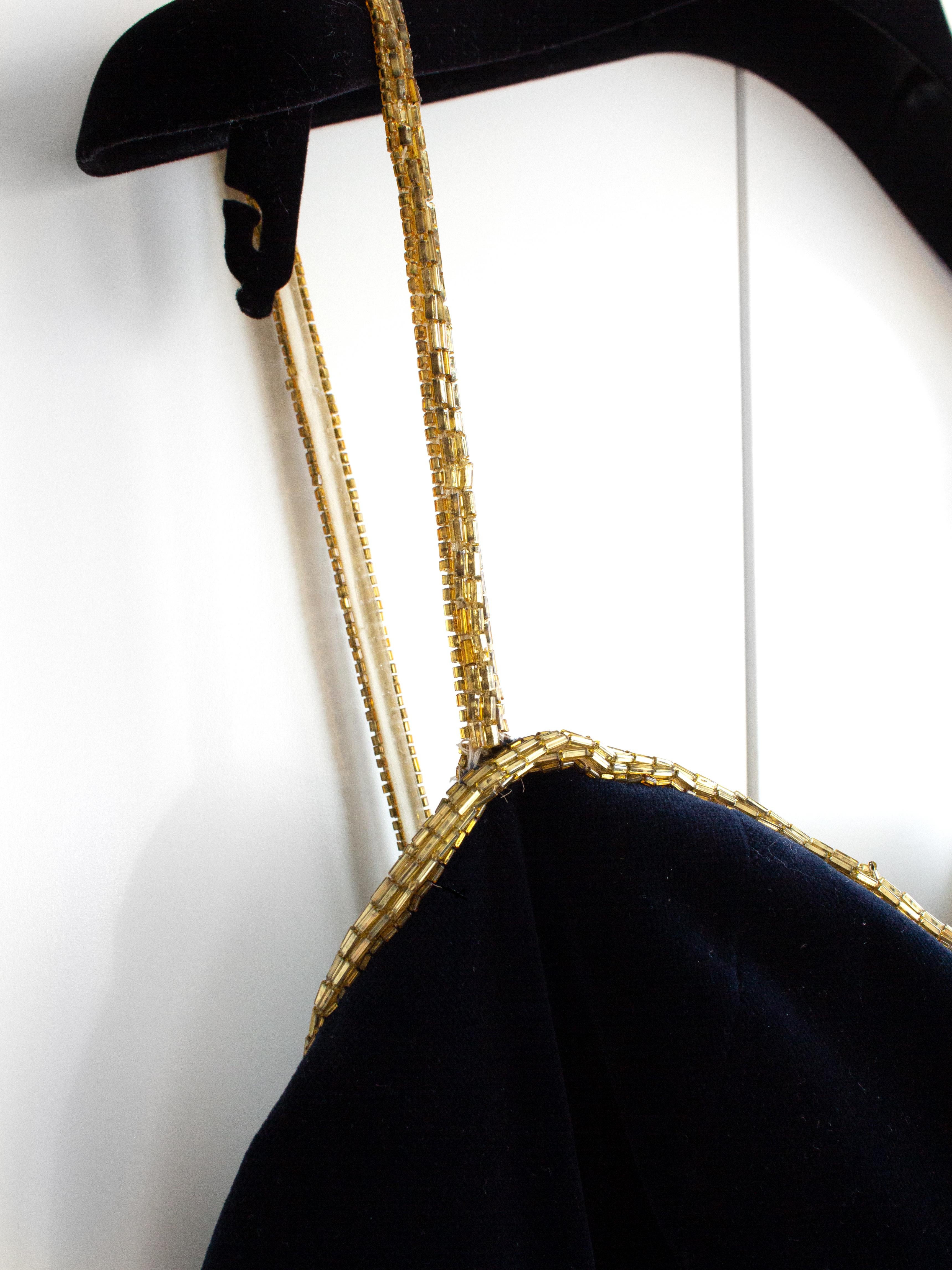 Women's Chanel Vintage F/W 1985 Lesage Gold Sunburst Embellished Navy Blue Velvet Gown  For Sale