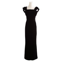 Chanel Vintage F/W 1987 Black Gold Ruched Velvet Evening Gown Maxi Dress