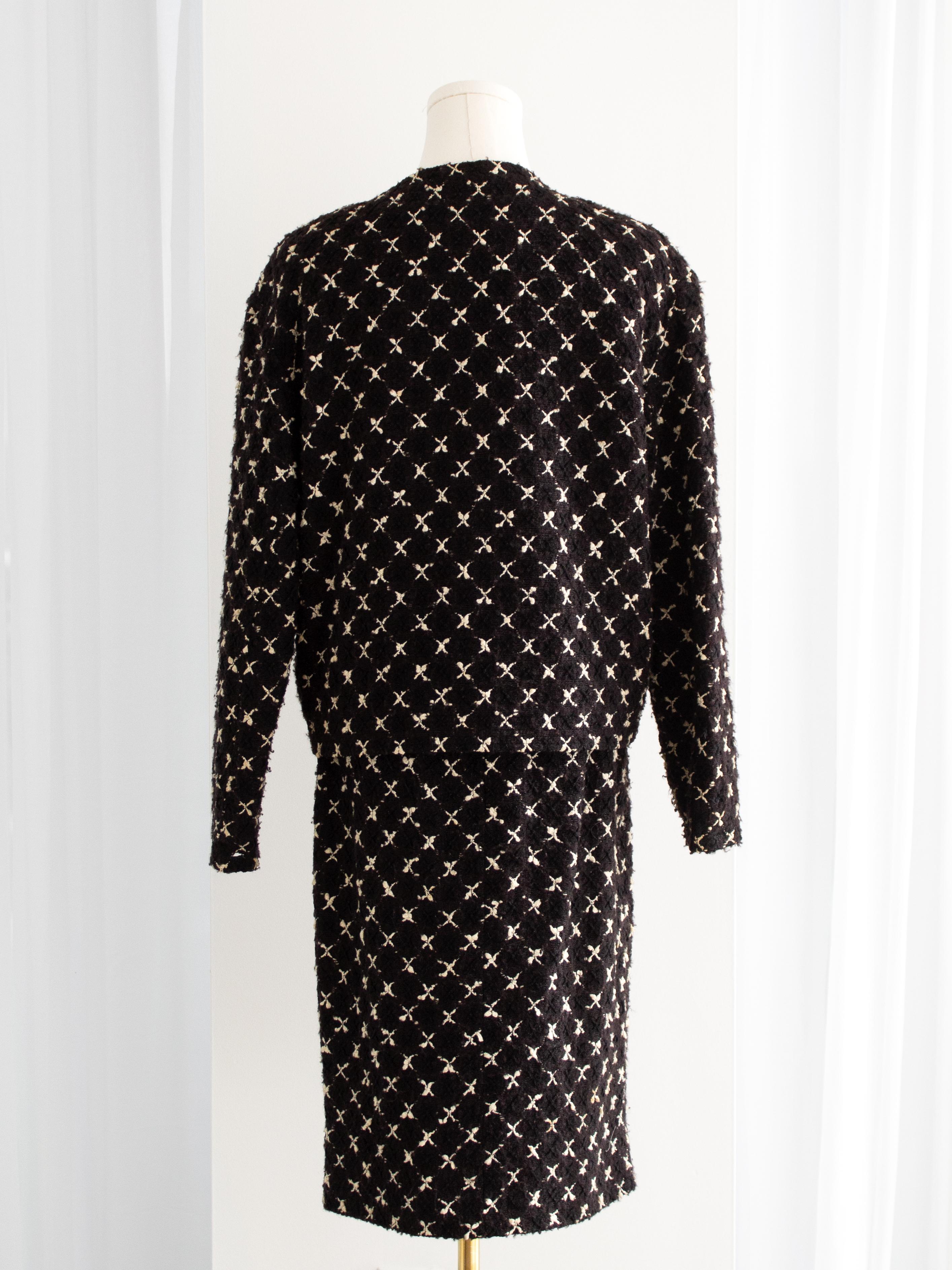 Chanel Vintage F/W 1987 Karl Black White Pearl X Tweed Jacket Skirt Suit For Sale 1