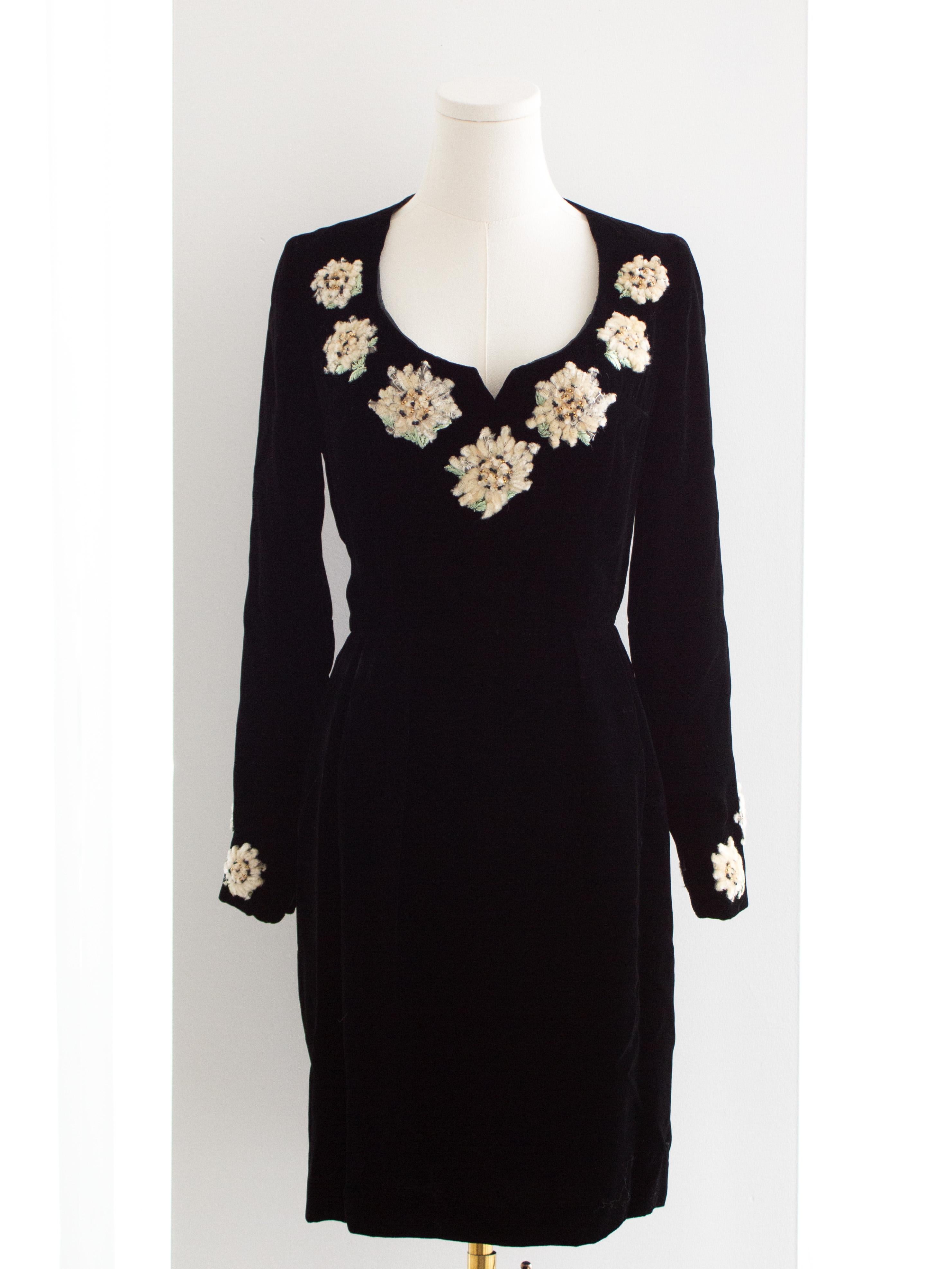 Women's Chanel Vintage F/W 1988 Black Velvet Edelweiss Flower Embroidered Mini Dress For Sale