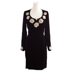 Chanel Vintage A/I 1988 - Mini abito in velluto nero ricamato con fiori Edelweiss