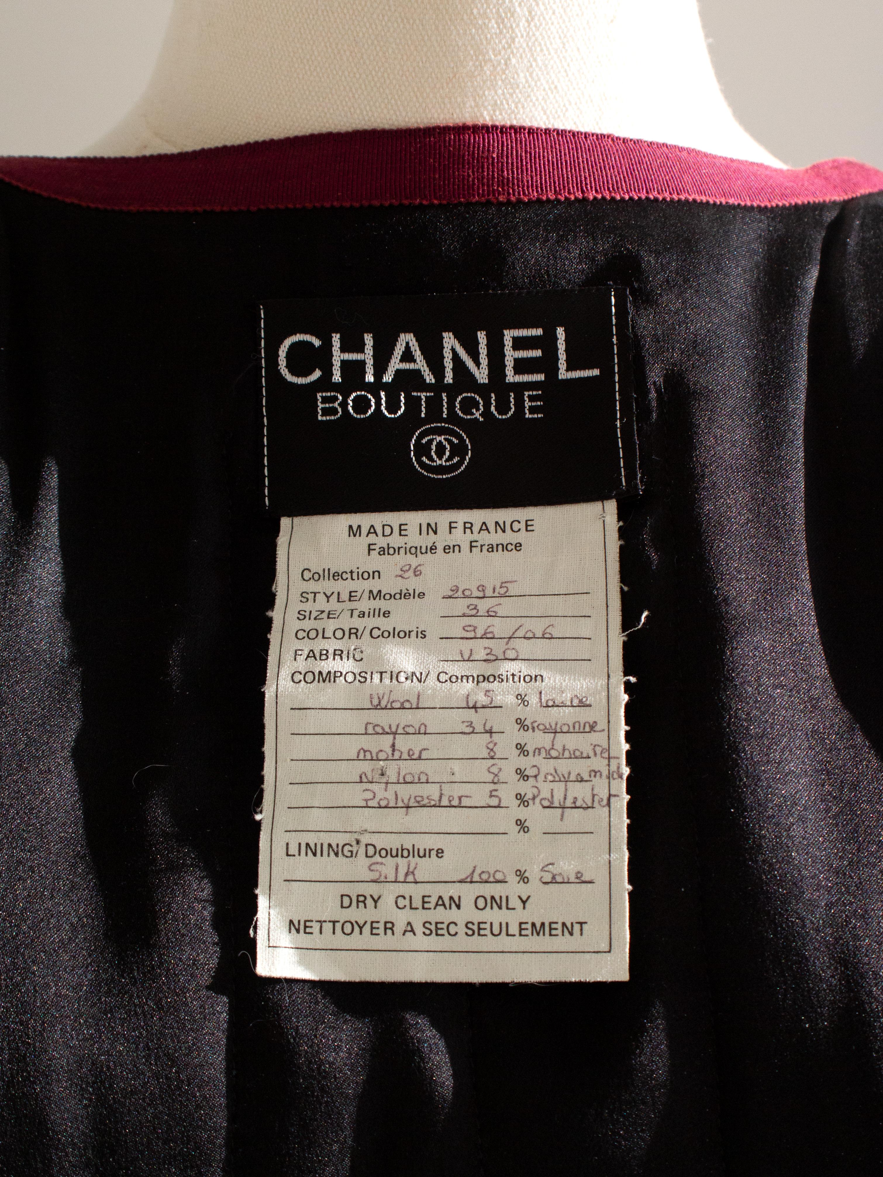 Chanel Vintage F/W 1991 Fantasy Tweed Burgundy Purple Blue Denim Jacket Suit 8