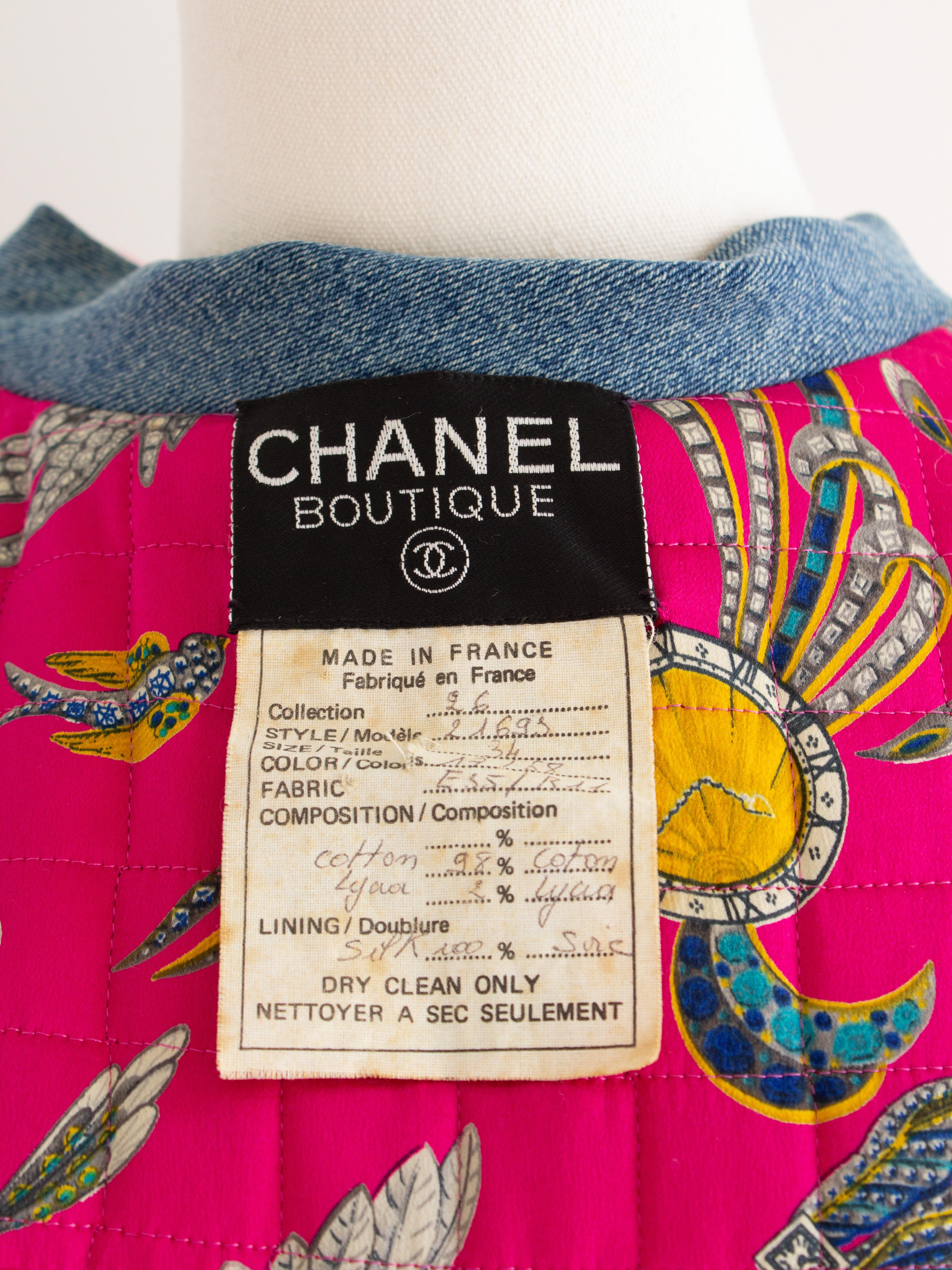 Chanel Vintage A/I 1991 Giacca Bomber Hip-Hop Denim Rosa Oro 24K in vendita 6