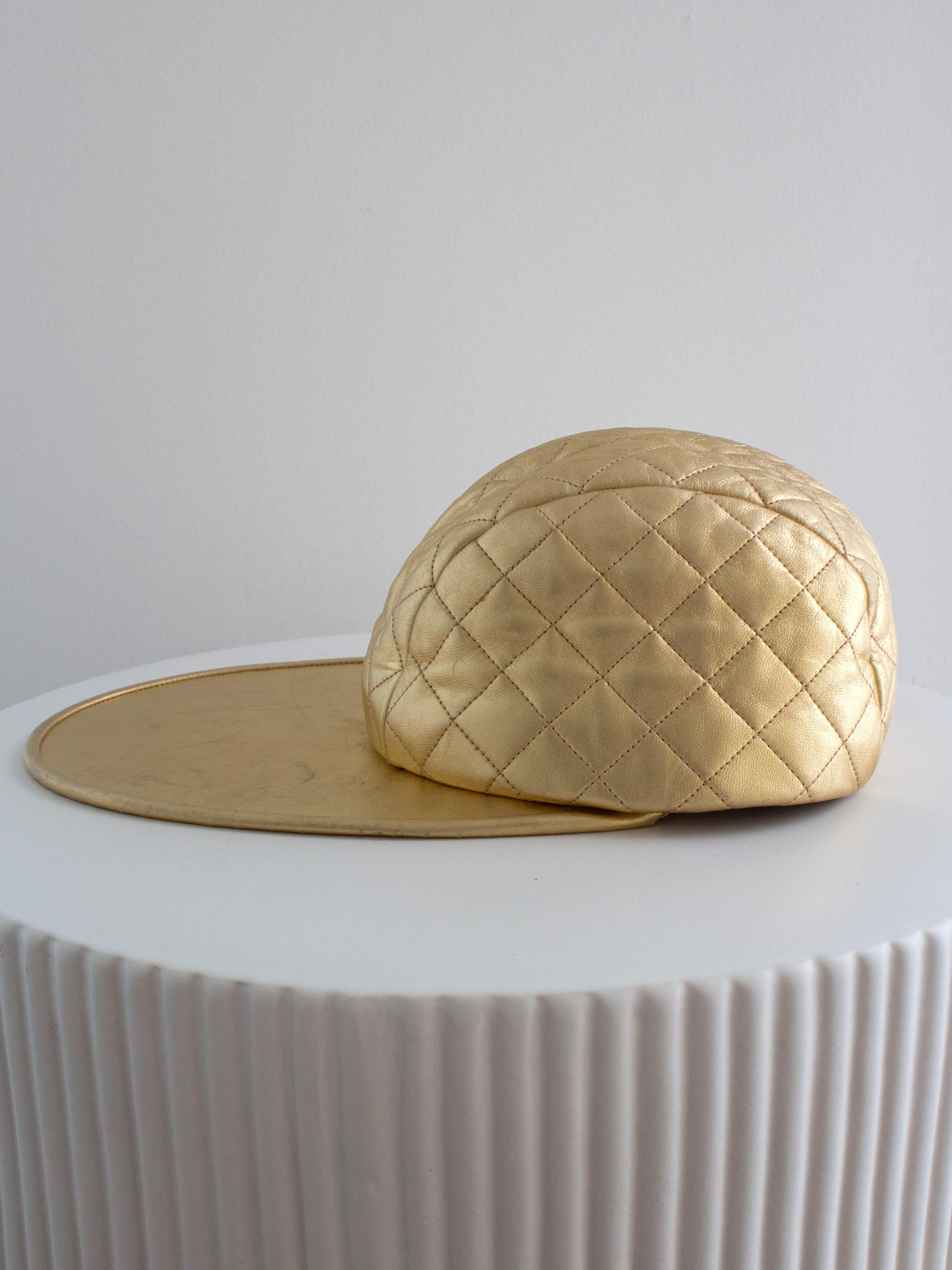 Chanel Vintage F/W 1991 Hip-Hop Gold Quilted  Lambskin Baseball Cap Hat 5