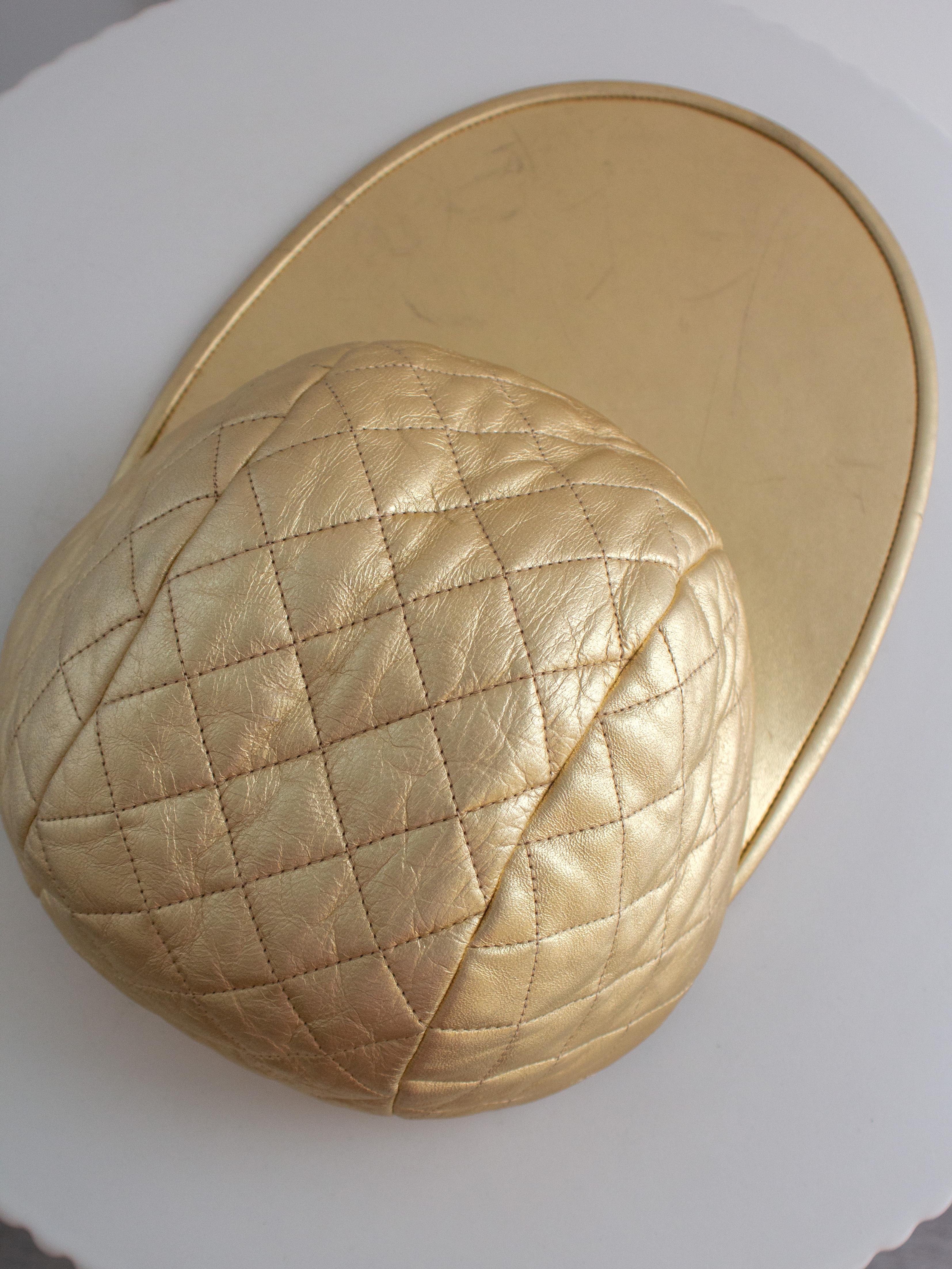 Chanel Vintage F/W 1991 Hip-Hop Gold Quilted  Lambskin Baseball Cap Hat 6