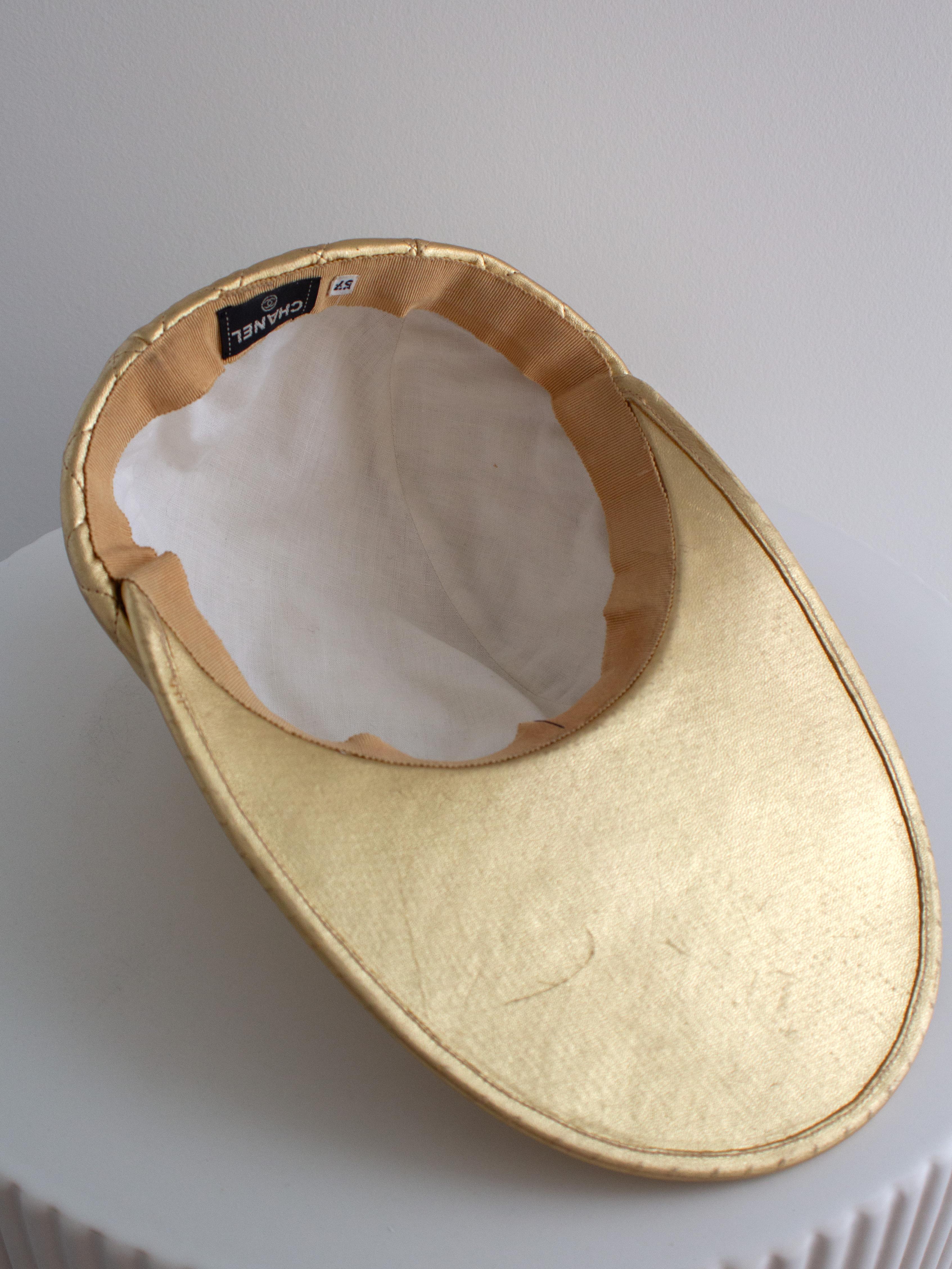 Chanel Vintage F/W 1991 Hip-Hop Gold Quilted  Lambskin Baseball Cap Hat 7