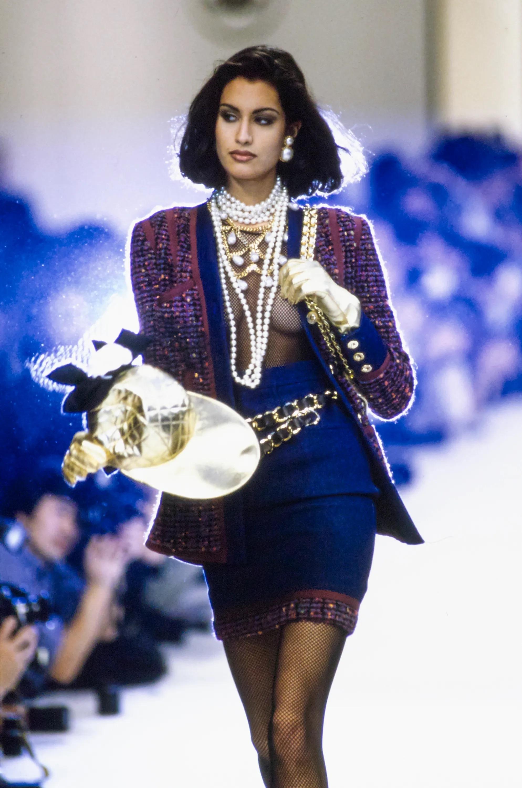Chanel Vintage H/W 1991 Hip-Hop Gold gesteppt  Lammfell Baseballmütze (Braun)
